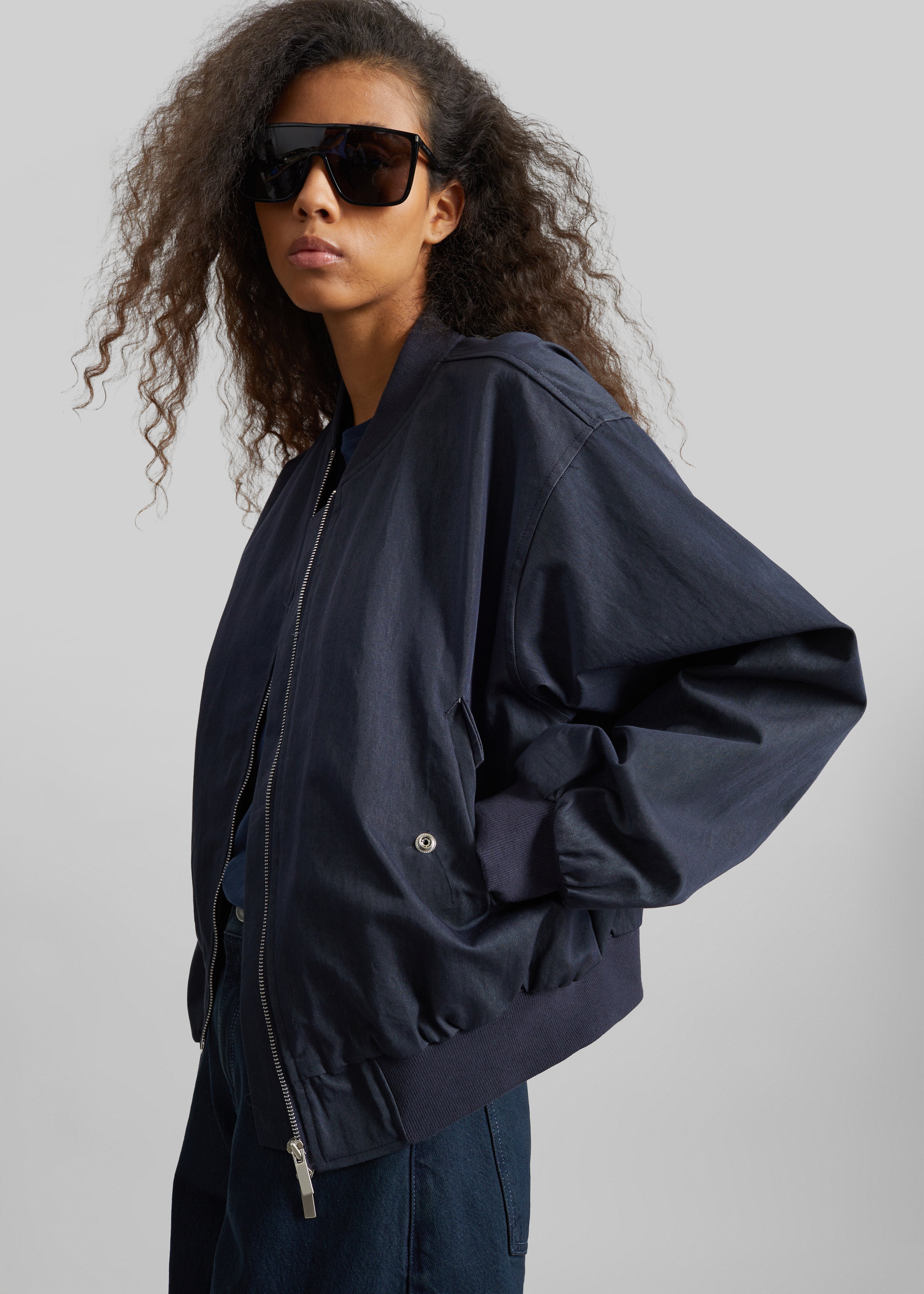 Davron Denim Effect Bomber Jacket - Dark Navy - 3