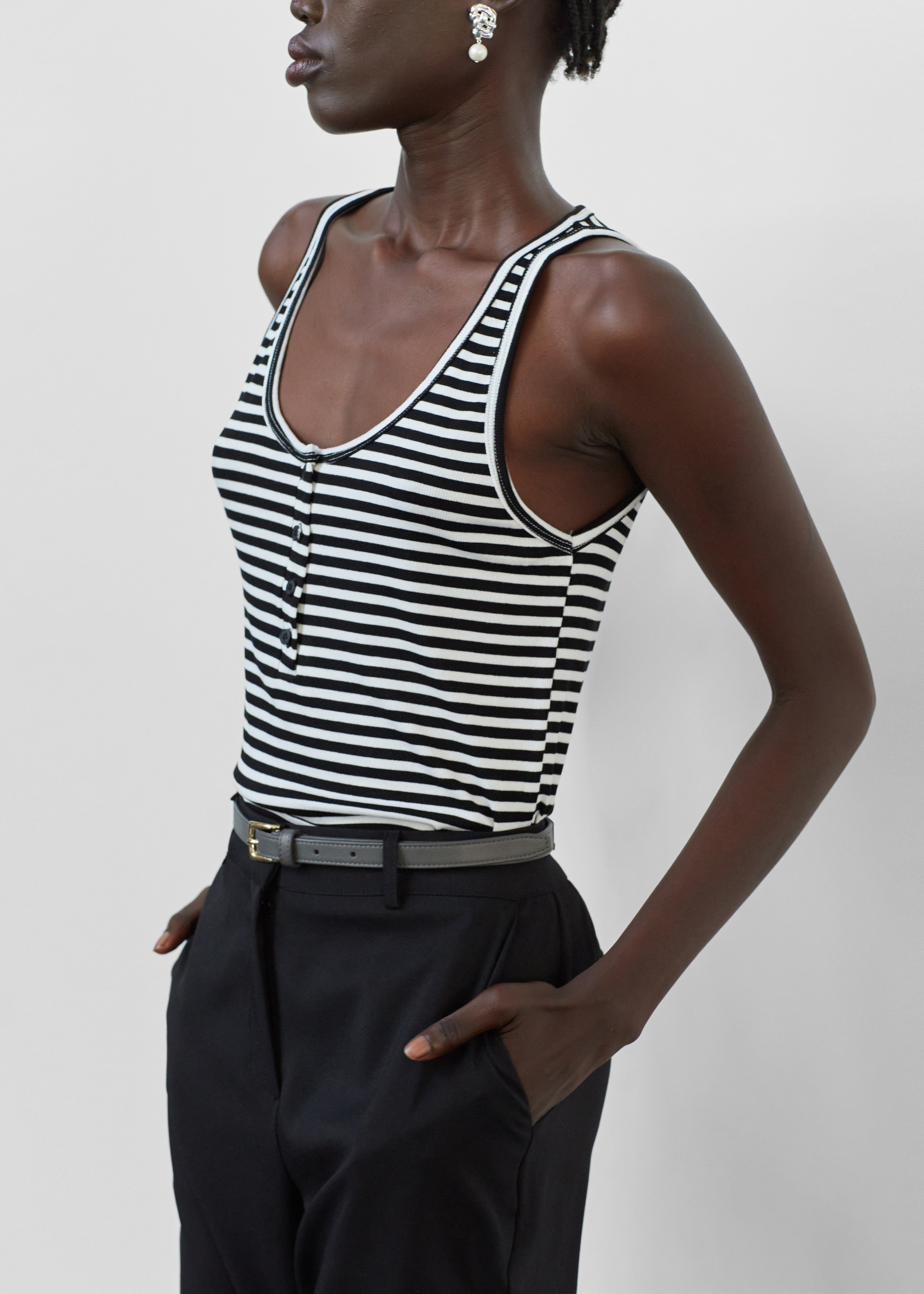 Daya Tank Top - Black/White Stripe - 2