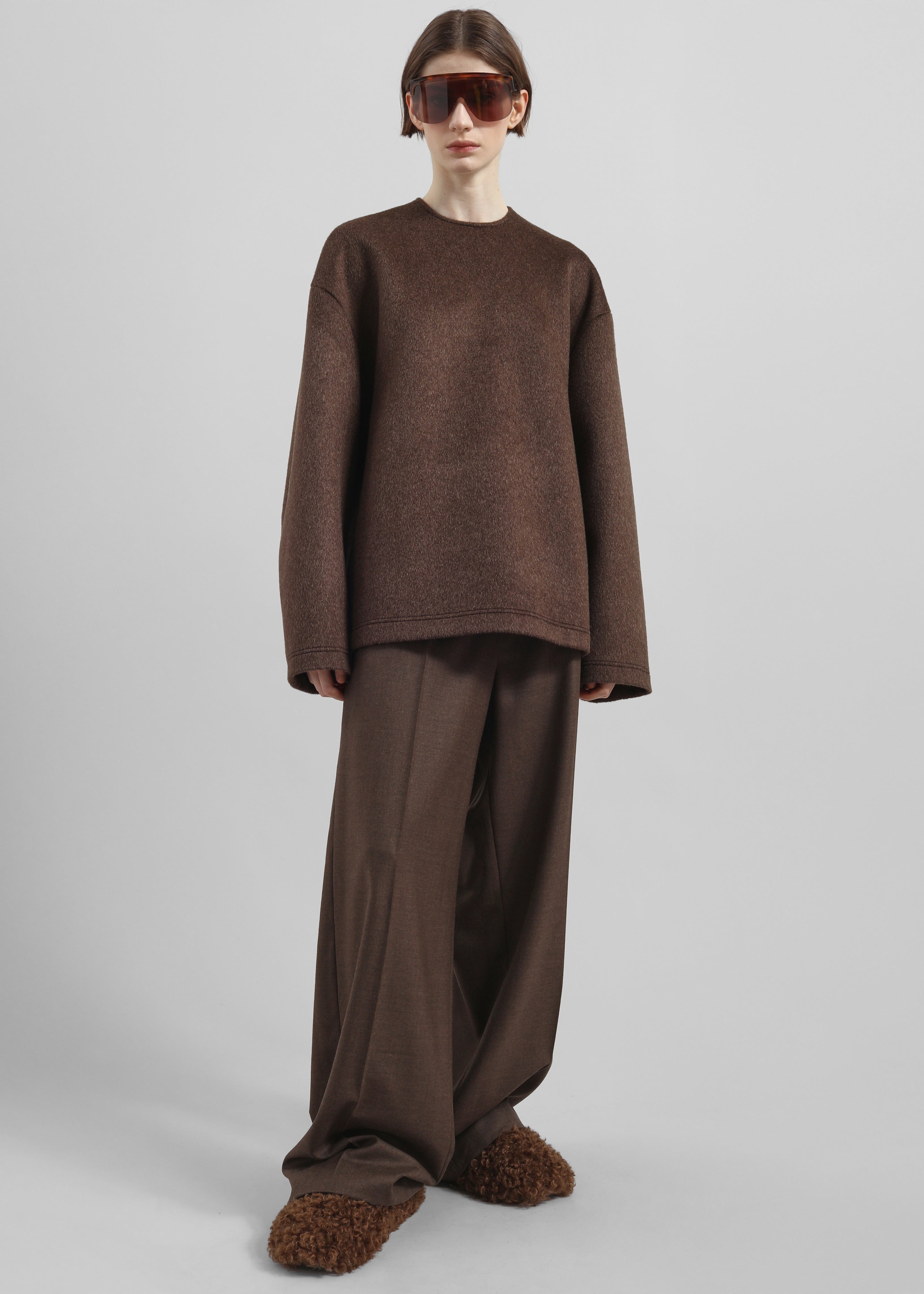 Delancey Long Sleeve Wool Top - Brown Melange - 2