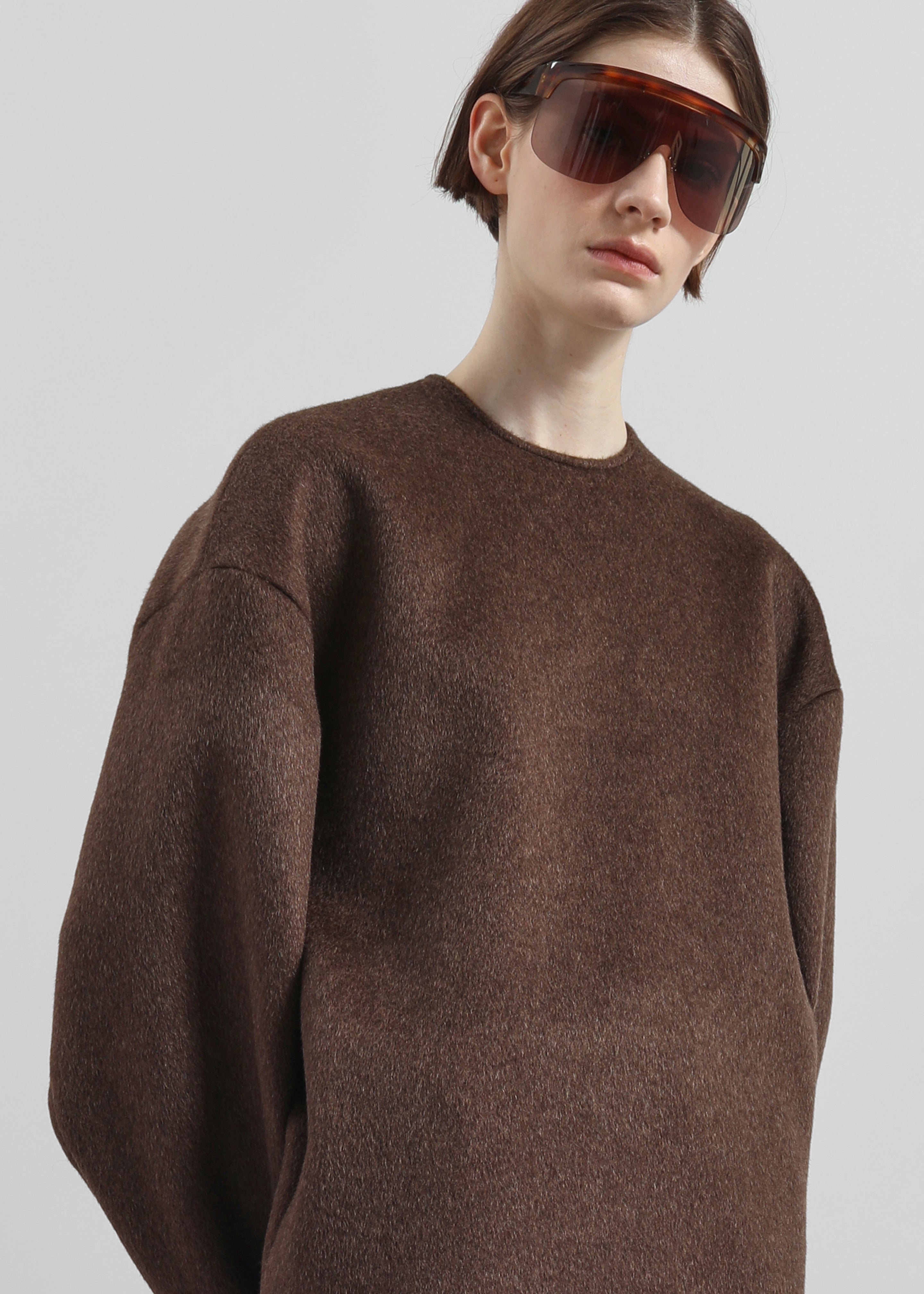 Delancey Long Sleeve Wool Top - Brown Melange - 3