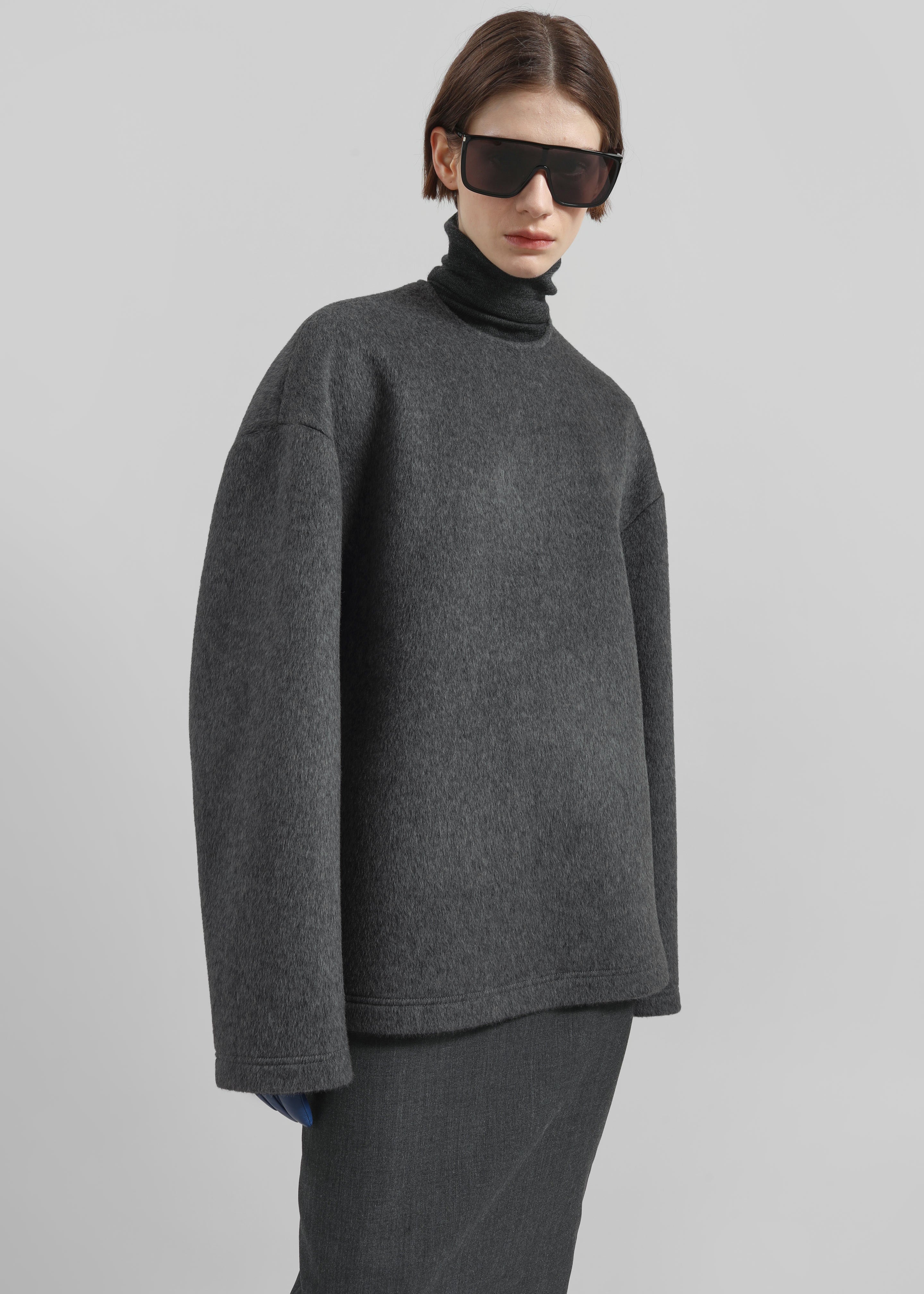 Delancey Long Sleeve Wool Top - Dark Grey Melange - 5