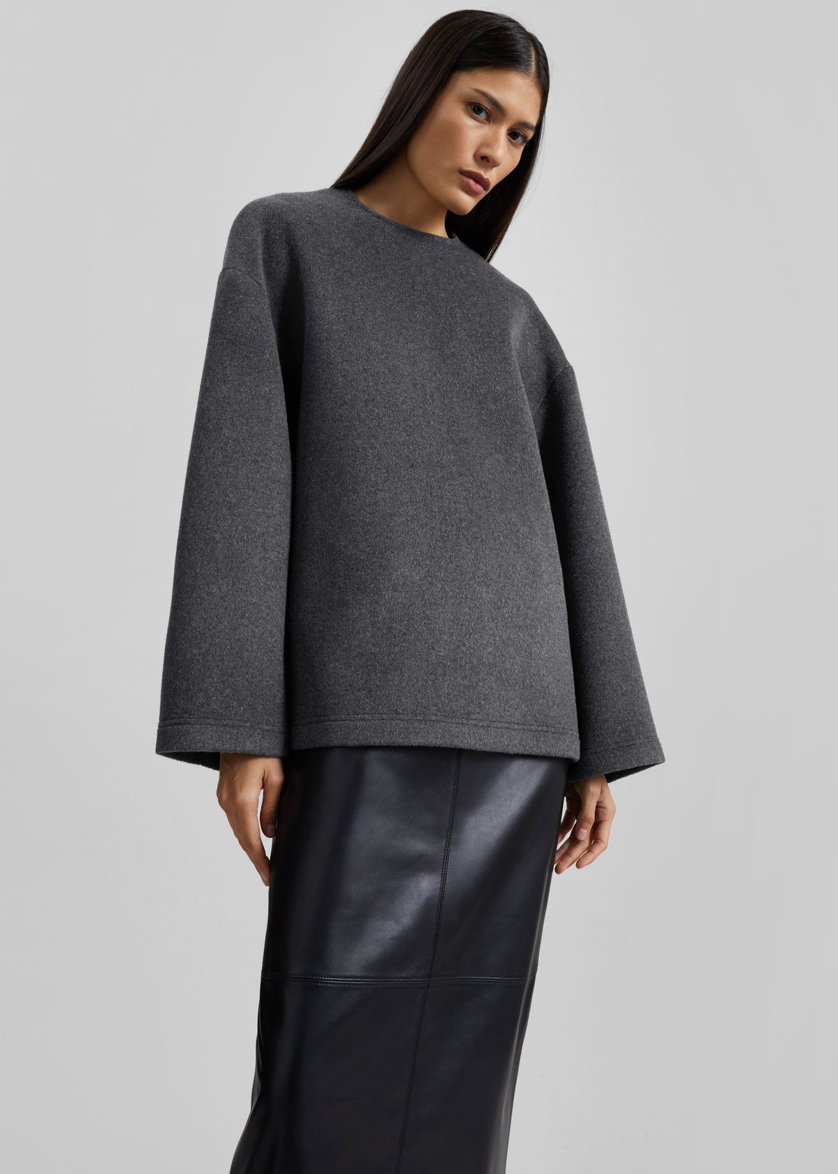 Delancey Long Sleeve Wool Top - Dark Grey Melange - 7