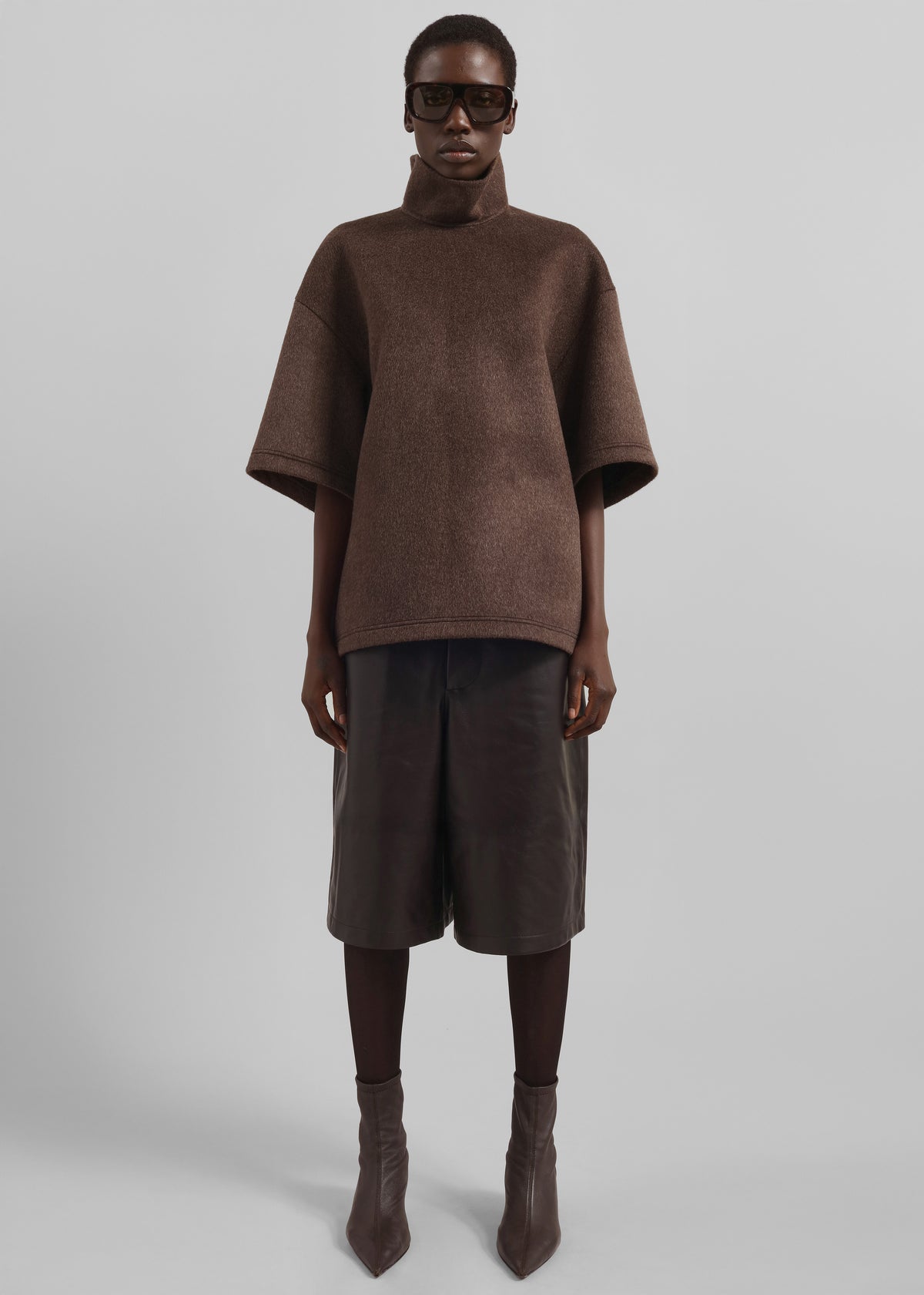 Delancey Mock Neck Wool Top - Brown Melange - 2