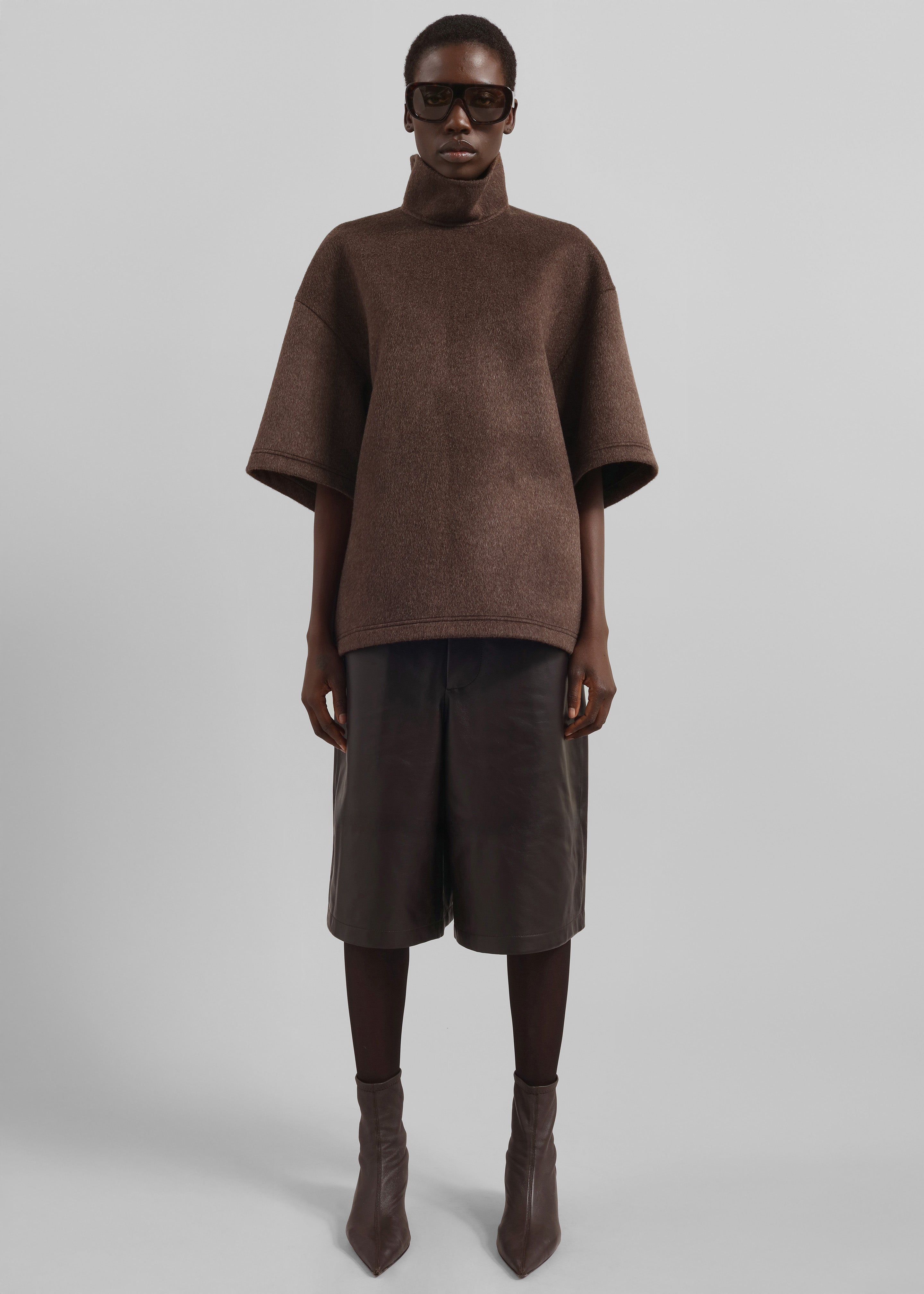 Delancey Mock Neck Wool Top - Brown Melange - 2