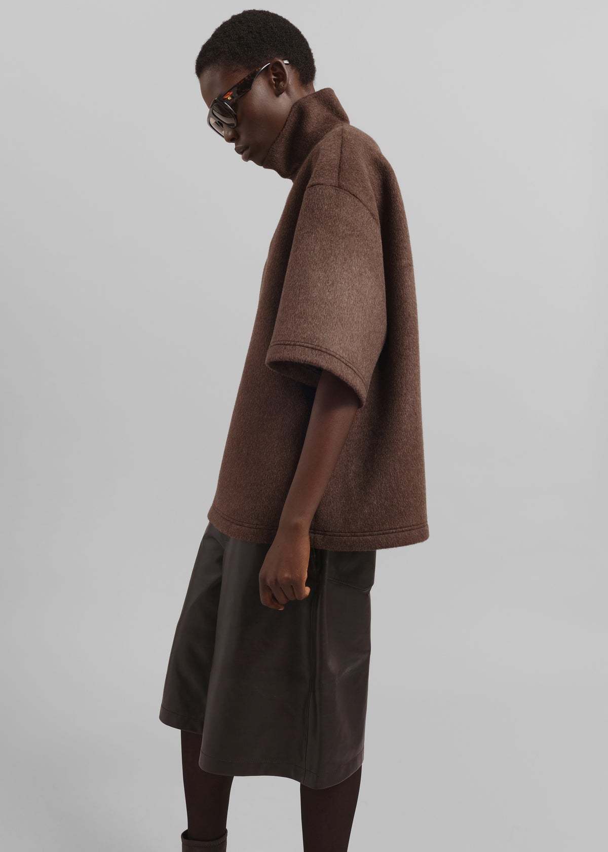 Delancey Mock Neck Wool Top - Brown Melange - 7