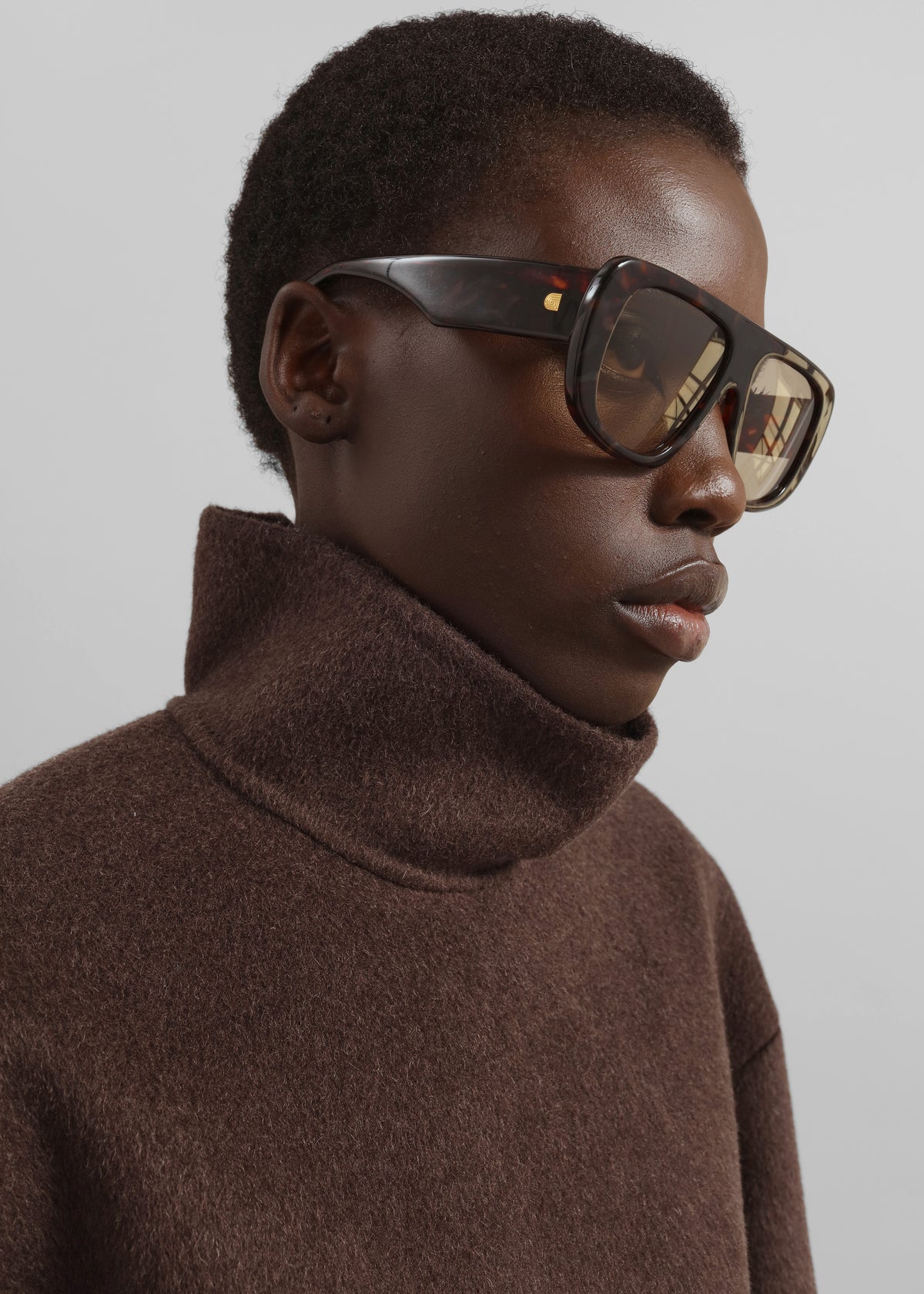 Delancey Mock Neck Wool Top - Brown Melange - 3