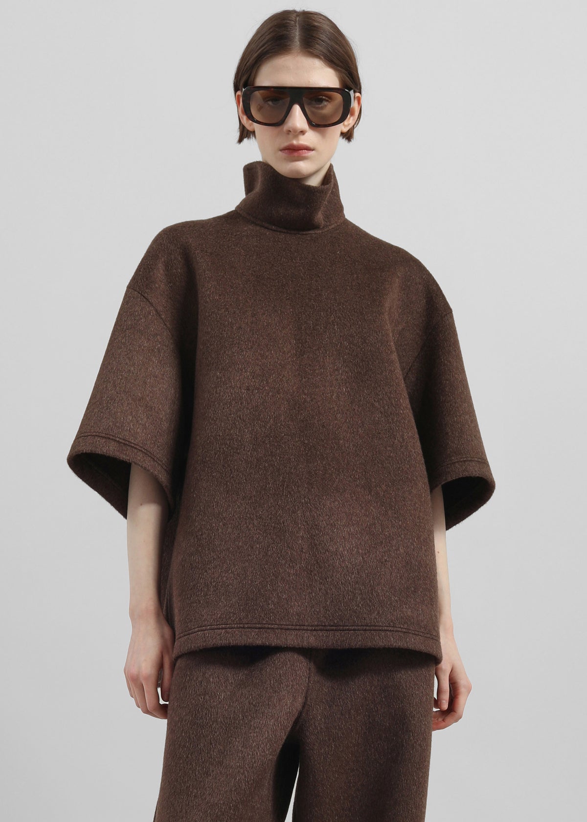 Delancey Mock Neck Wool Top - Brown Melange - 5