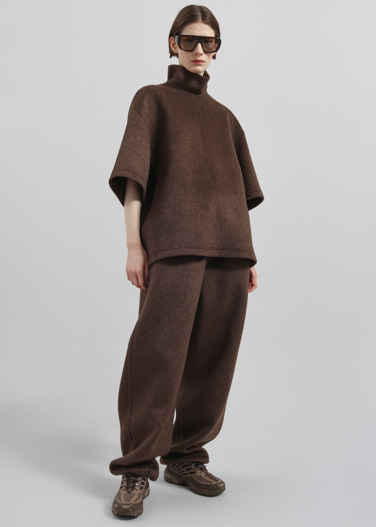 Delancey Mock Neck Wool Top - Brown Melange - 6