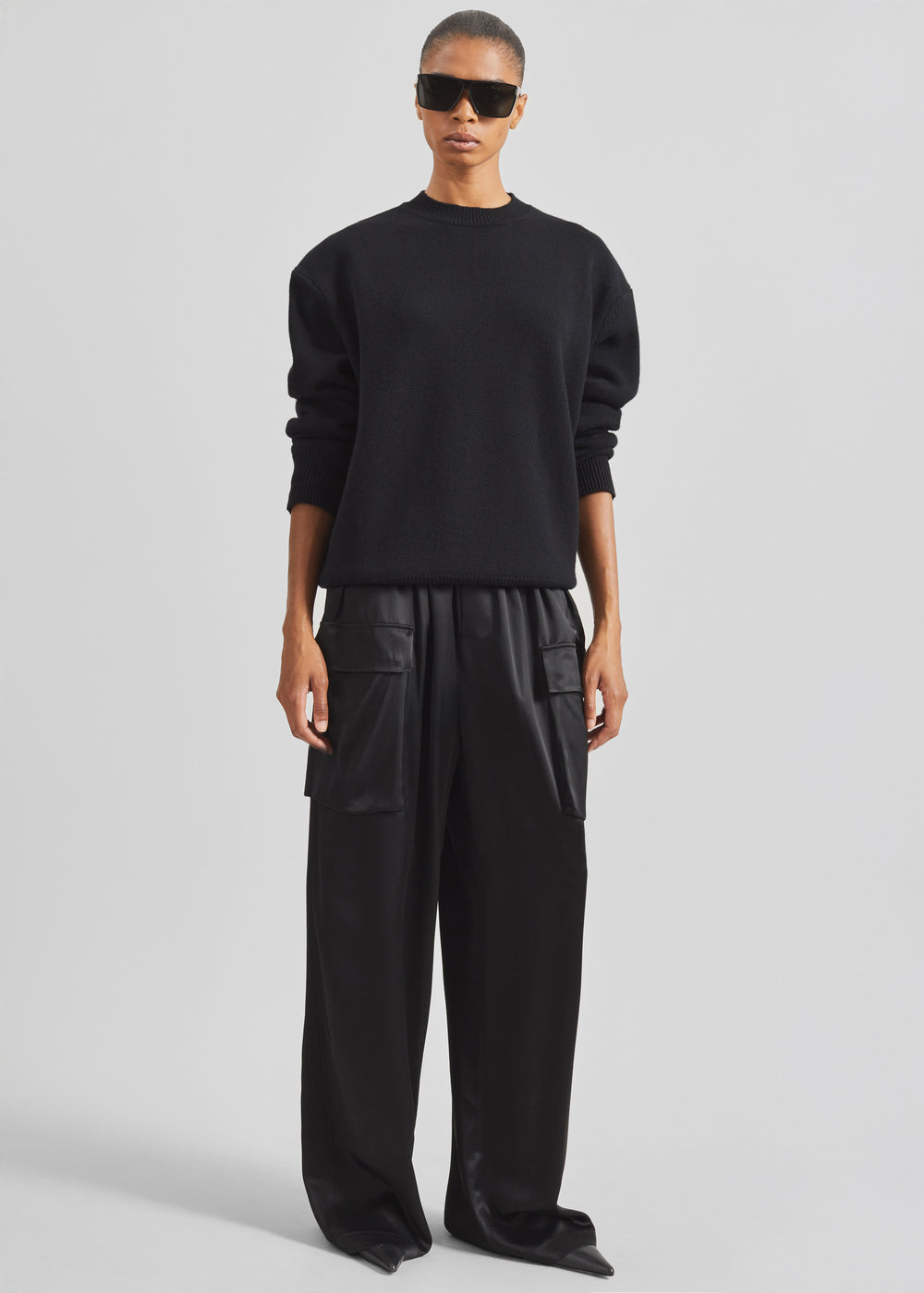 Delny Satin Cargo Pants - Black - 1