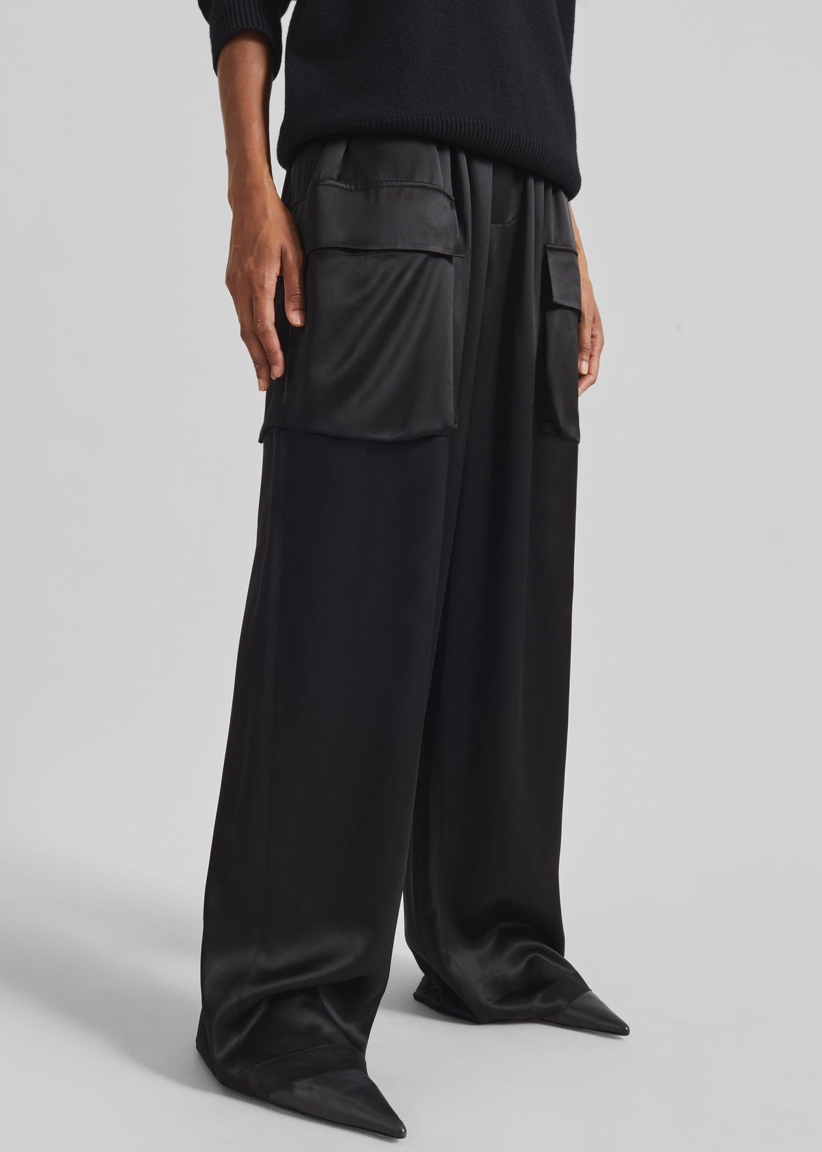 Delny Satin Cargo Pants - Black - 3