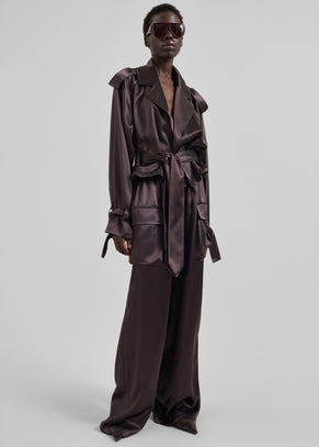 Delny Satin Cargo Pants - Dark Brown