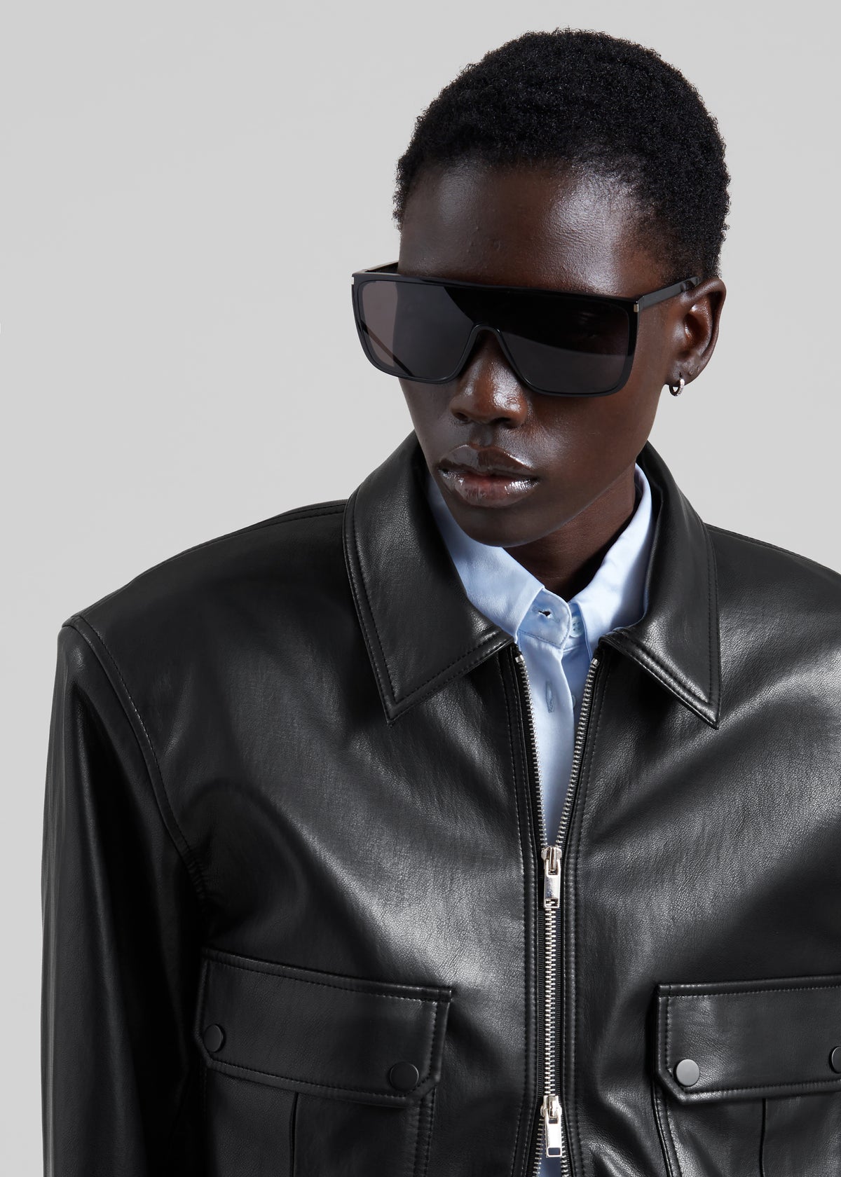 Denain Faux Leather Cropped Bomber Jacket - Black - 4