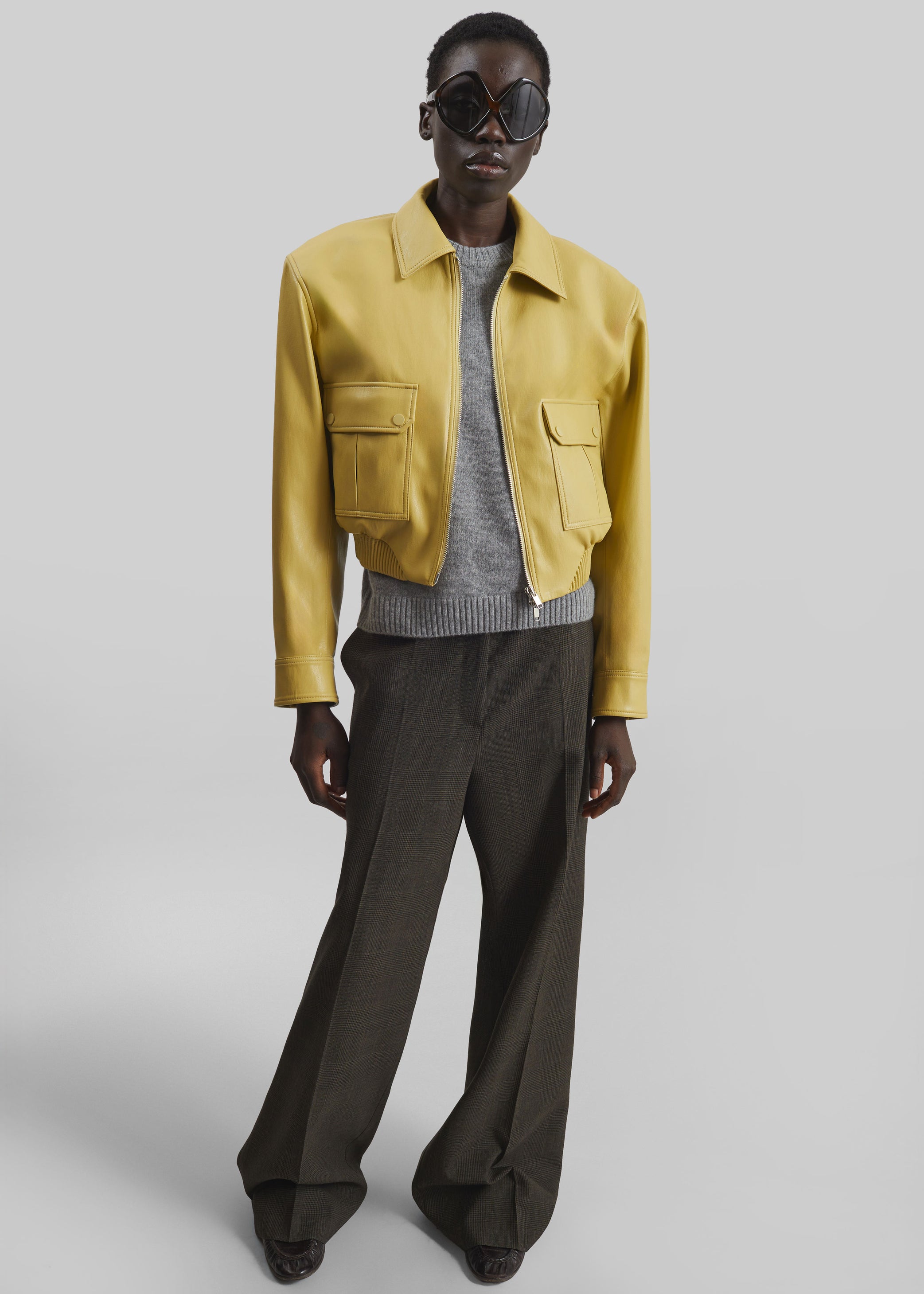 Shop the look image for Denain Faux Leather Cropped Bomber Jacket - Yellow