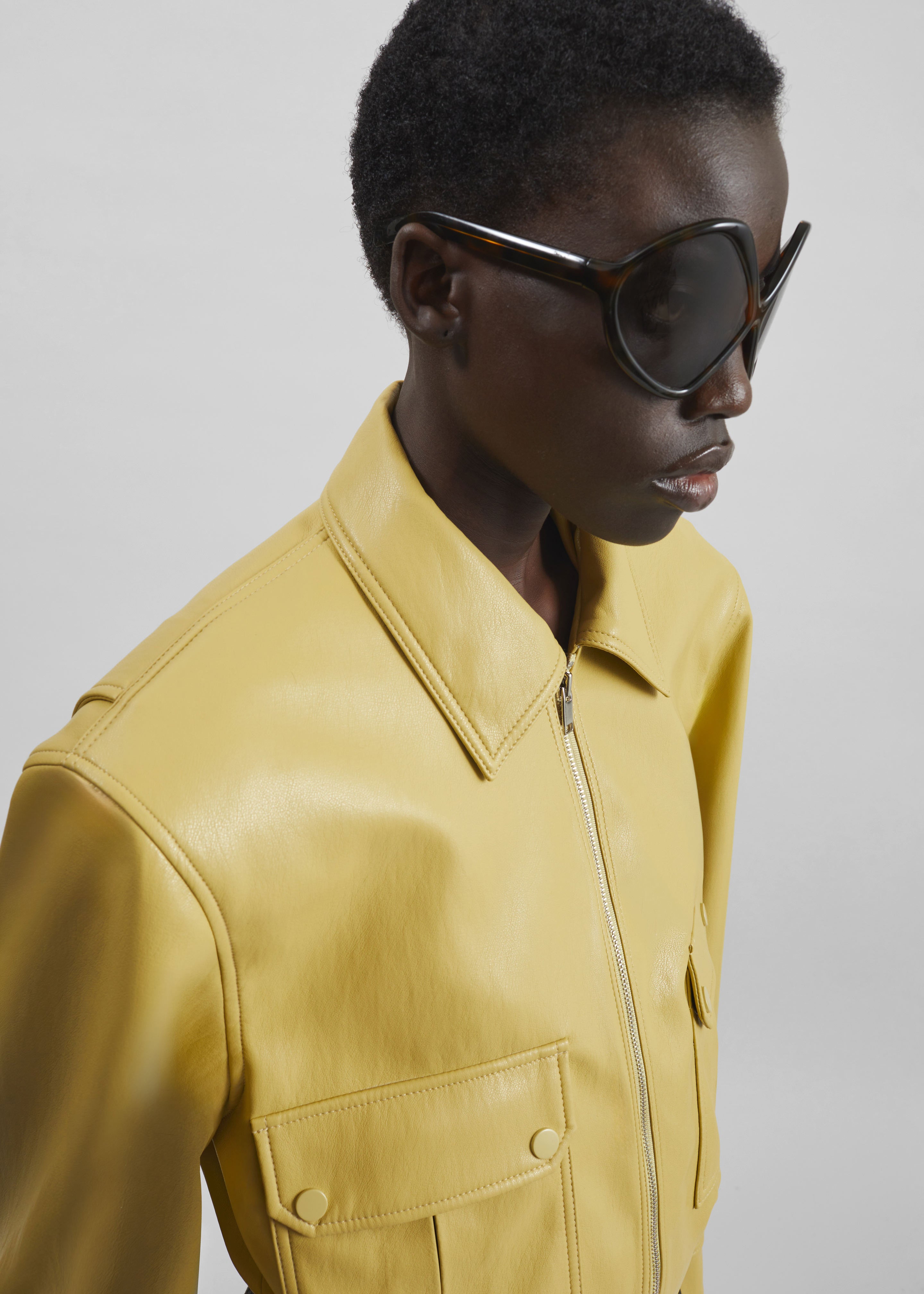 Denain Faux Leather Cropped Bomber Jacket - Yellow – The Frankie Shop
