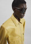 Denain Faux Leather Cropped Bomber Jacket - Yellow