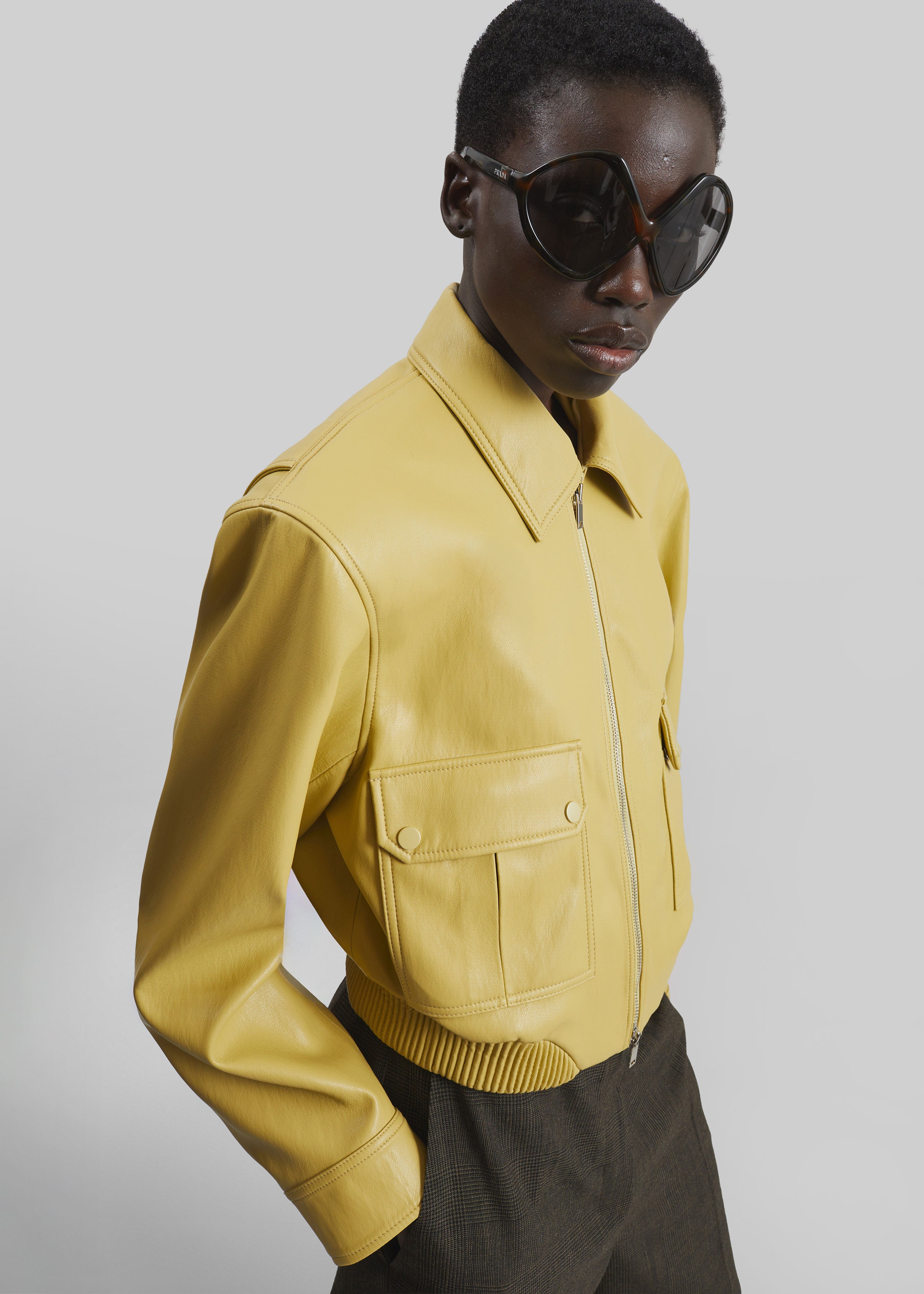 Denain Faux Leather Cropped Bomber Jacket - Yellow - 2