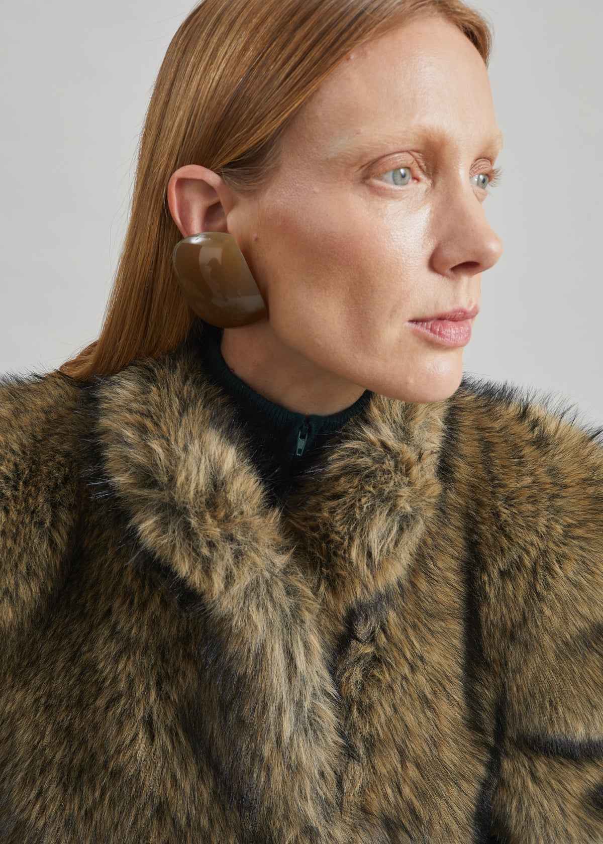 Denia Faux Fur Cinched Jacket - Moss Green Melange
