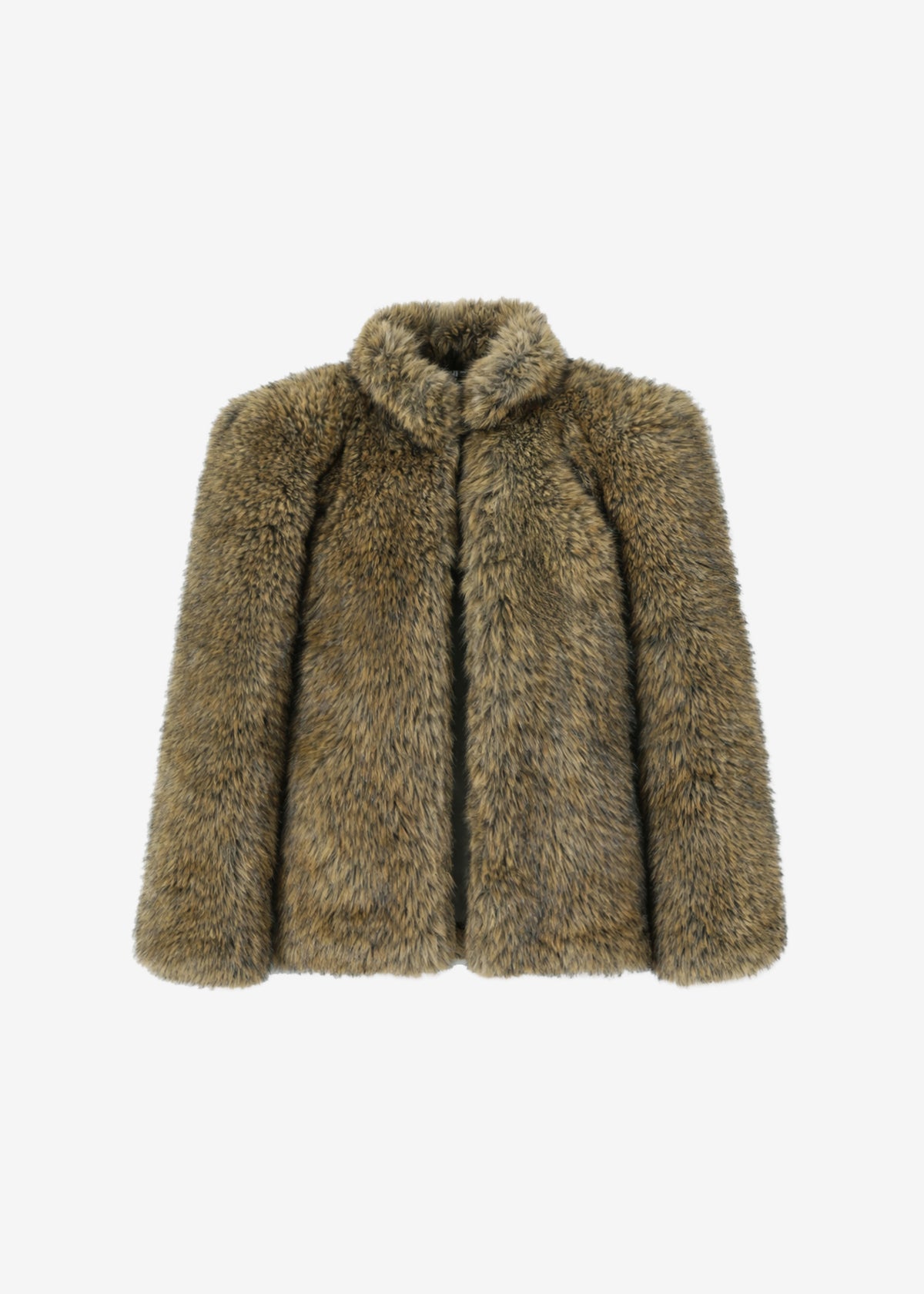 Denia Faux Fur Cinched Jacket - Moss Green Melange