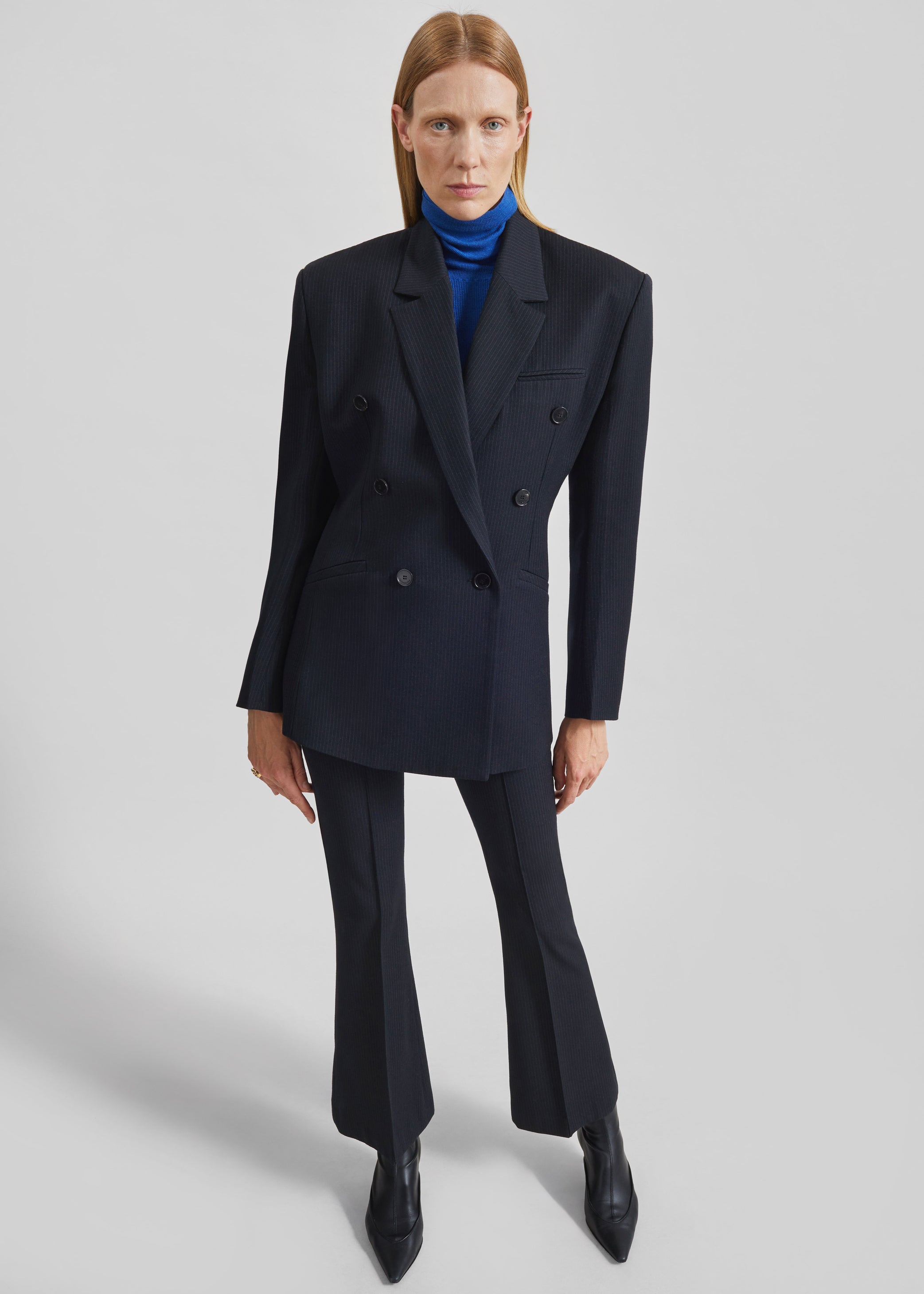 Shop the look image for Dessa Flared Pants - Black/White Pinstripe