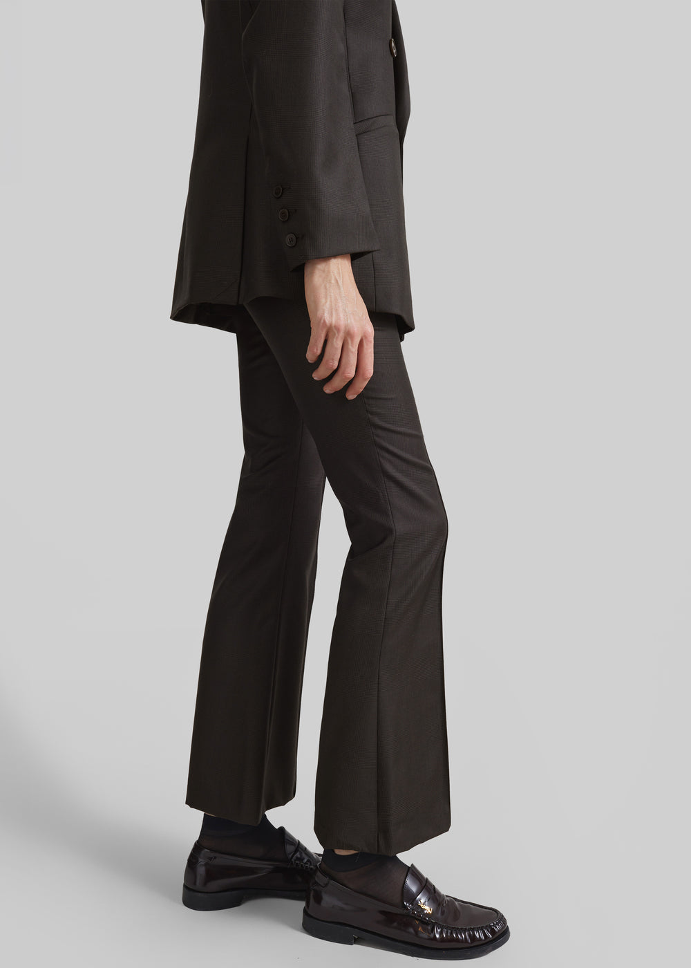 Dessa Wool Flared Pants - Brown Glen Plaid - 1