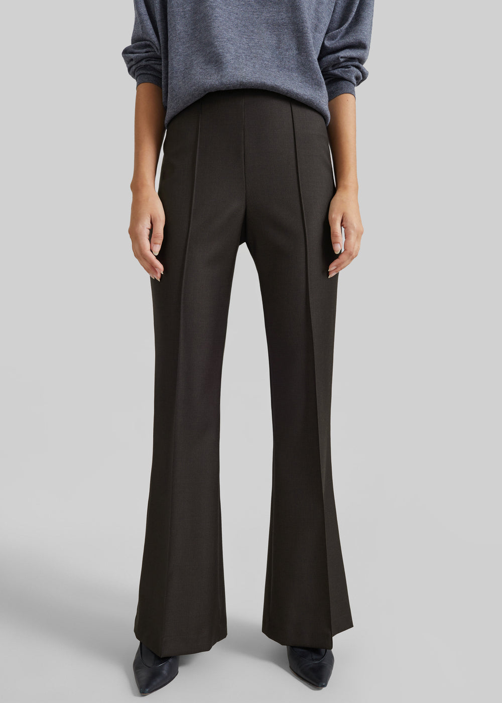 Dessa Wool Flared Pants - Brown Glen Plaid - 1