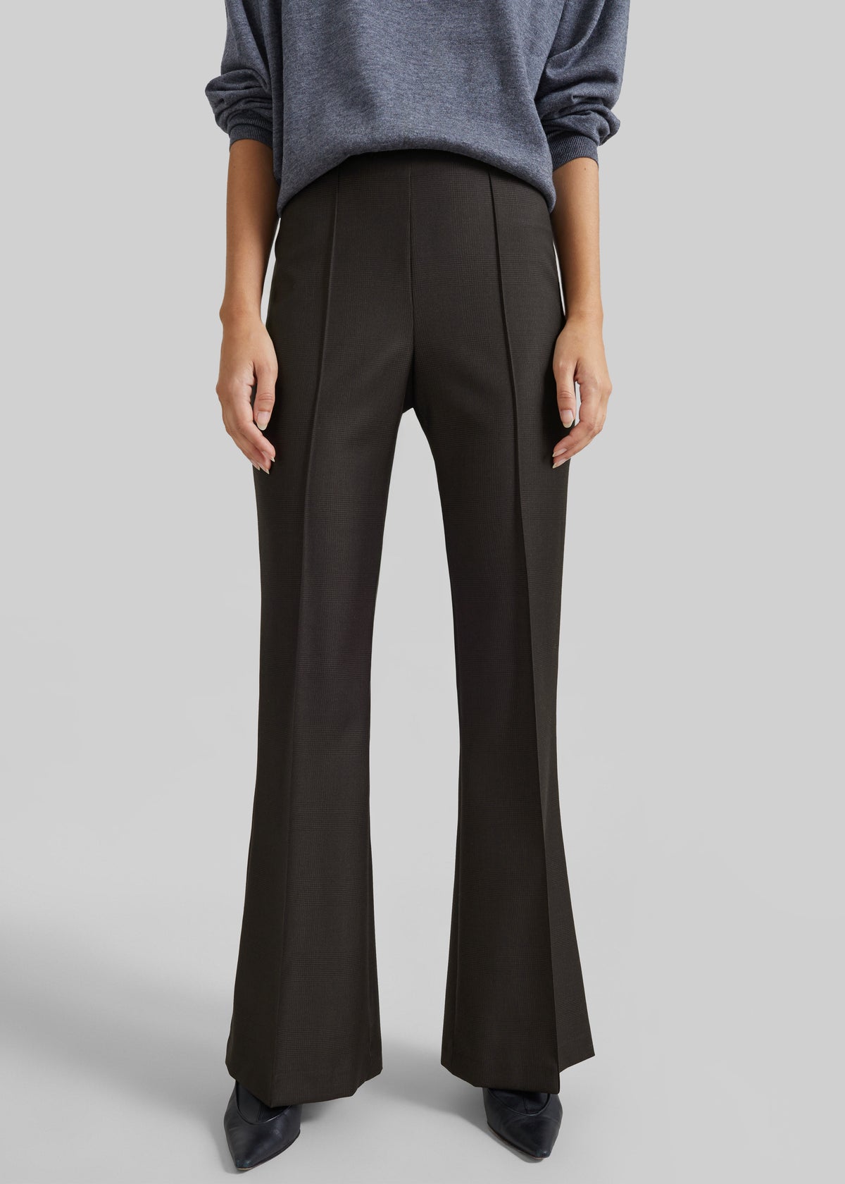 Dessa Wool Flared Pants - Brown Glen Plaid