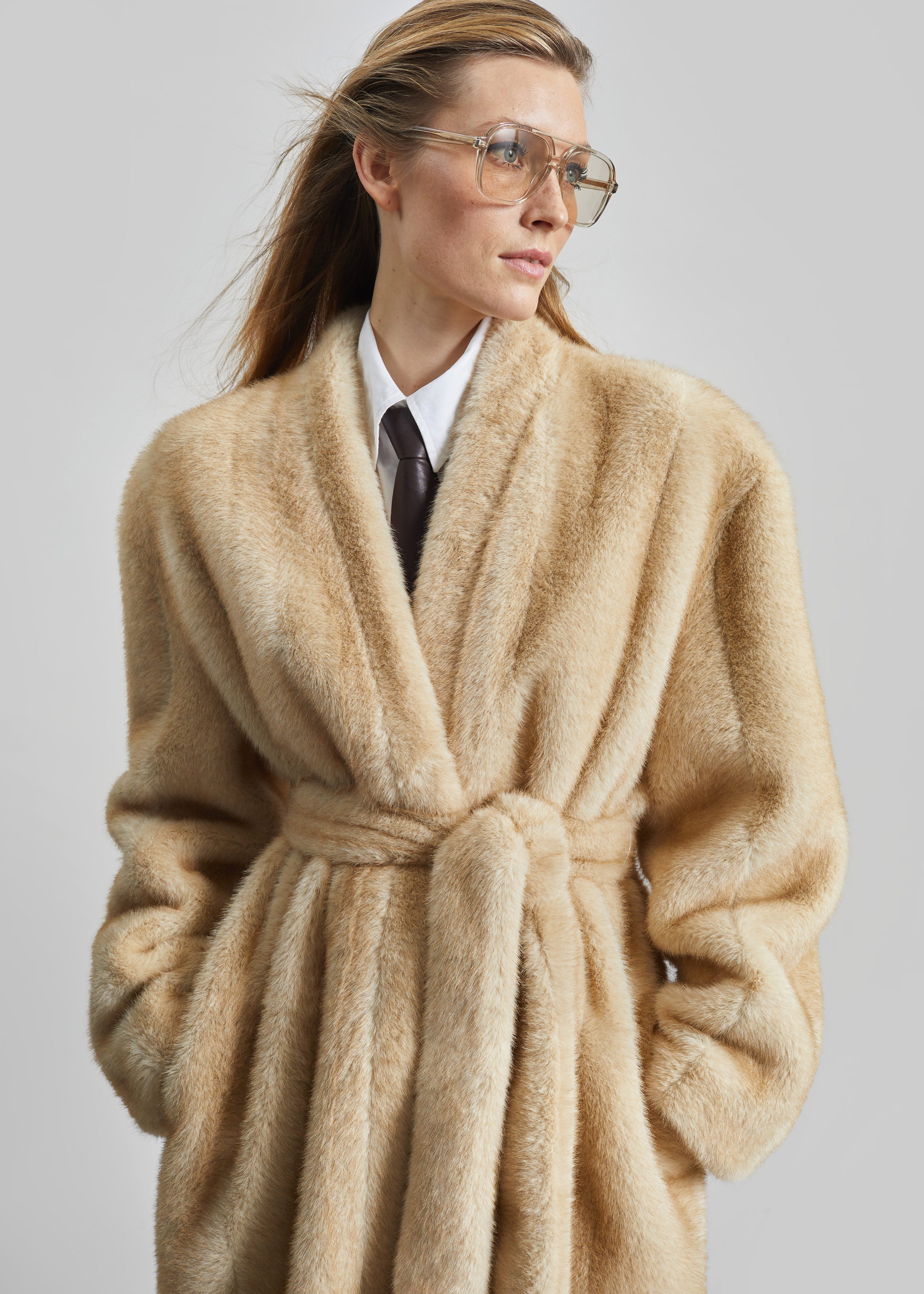 Destiny Padded Faux Fur Coat - Beige - 2