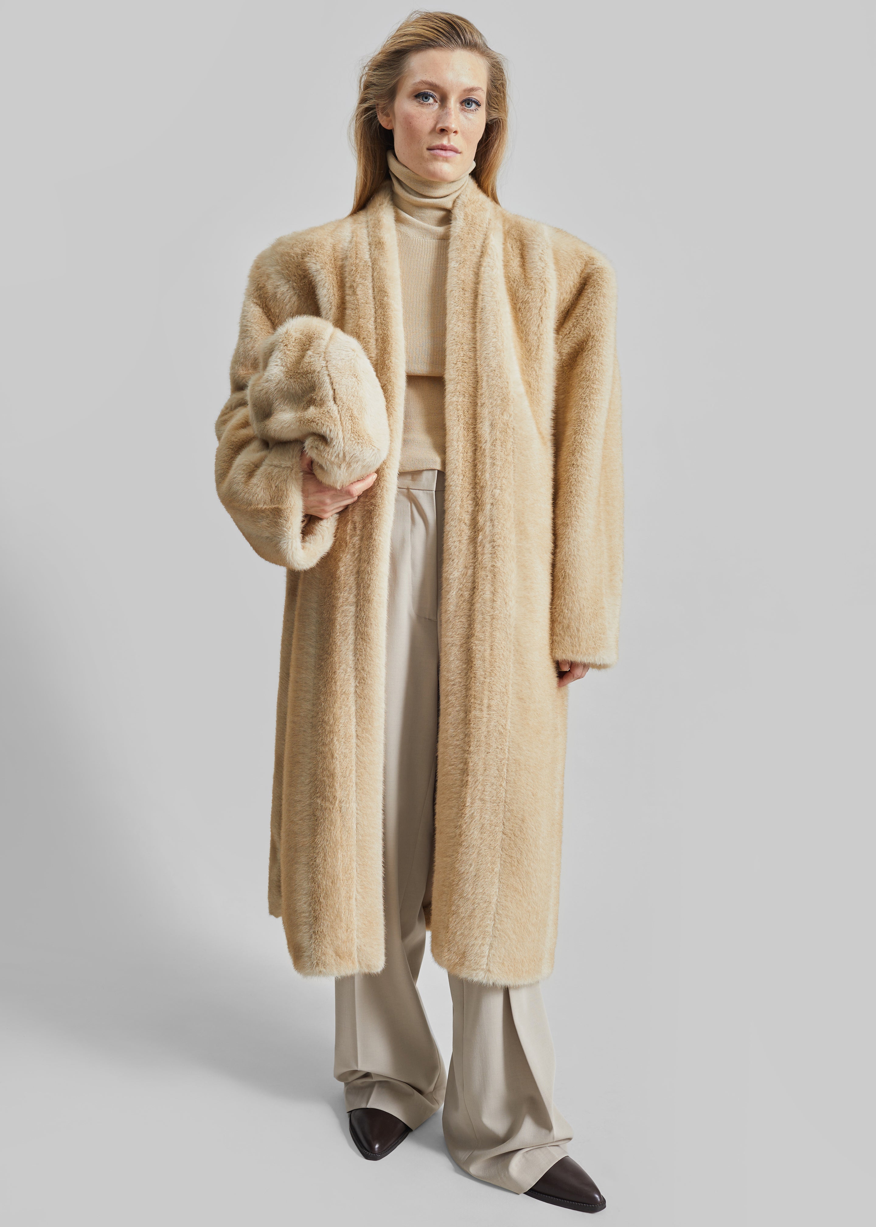 Destiny Padded Faux Fur Coat - Beige - 6