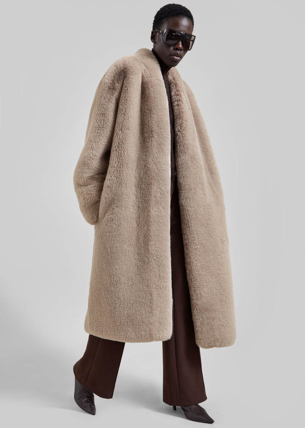 Destiny Padded Faux Fur Coat - Light Taupe