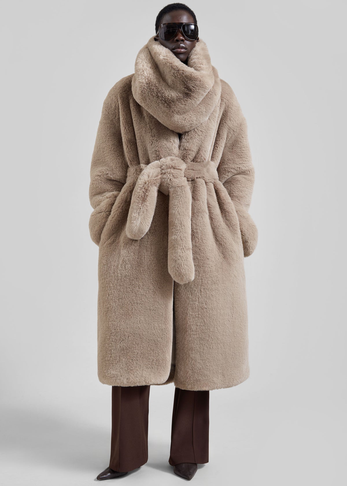 Destiny Padded Faux Fur Coat - Light Taupe