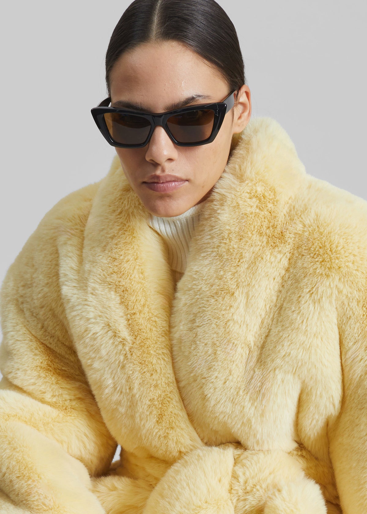 Destiny Padded Faux Fur Coat - Pale Yellow