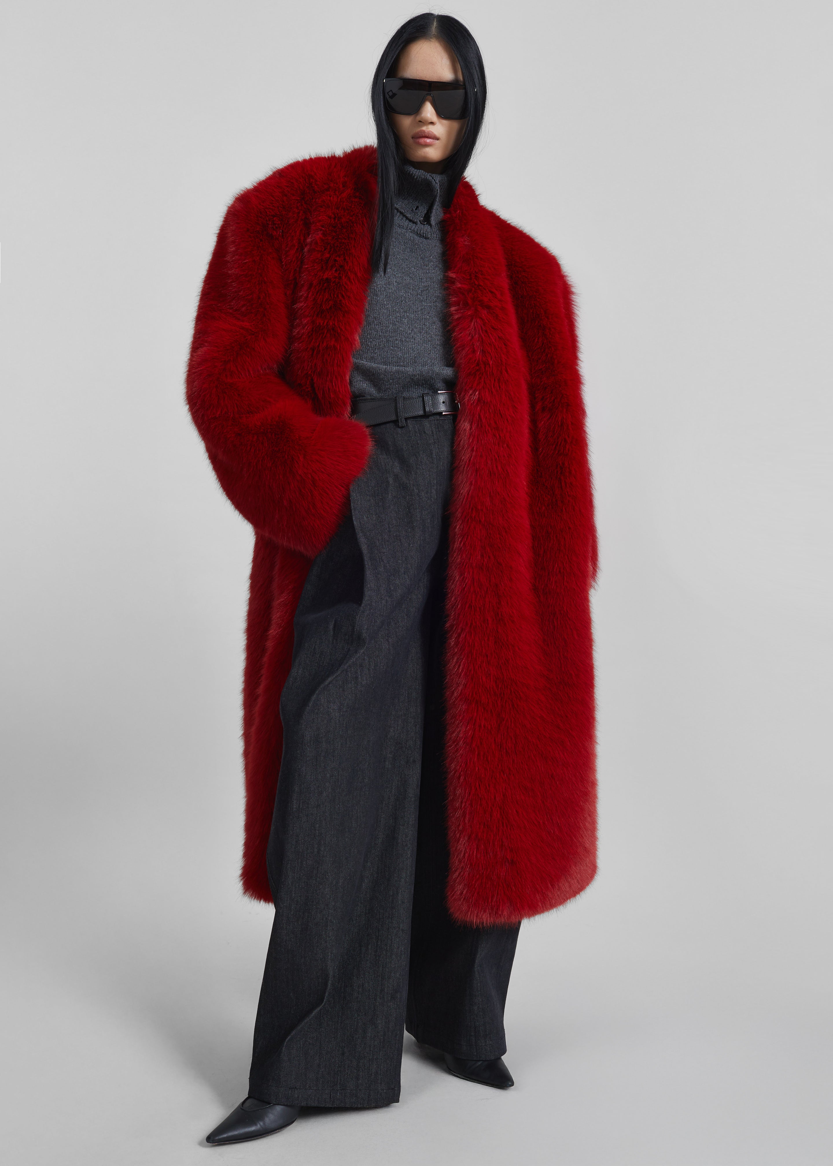 Destiny Padded Faux Fur Coat - Red - 8