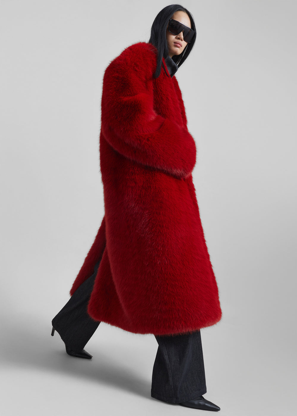 Destiny Padded Faux Fur Coat - Red - 1