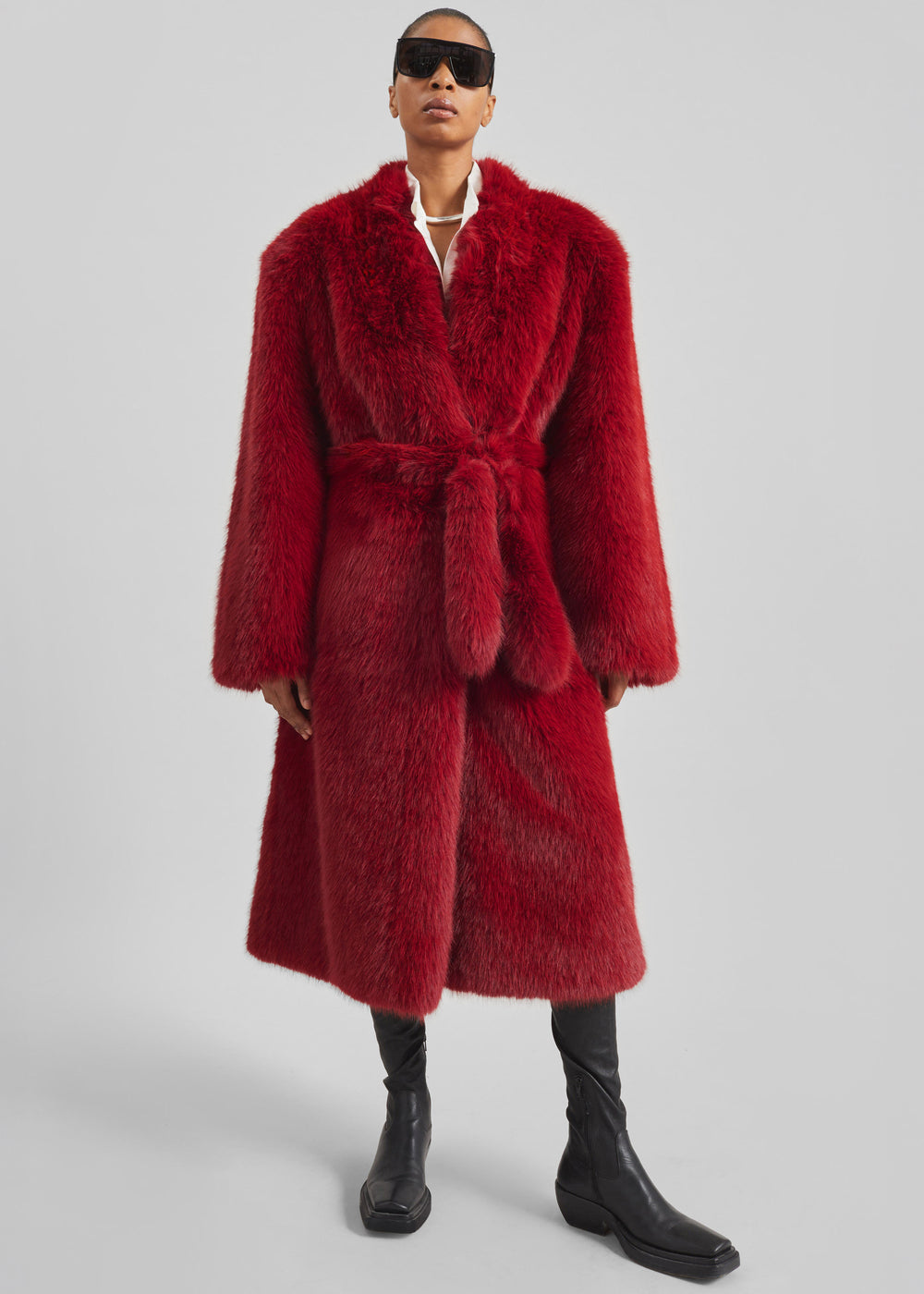 Destiny Padded Faux Fur Coat - Red - 1