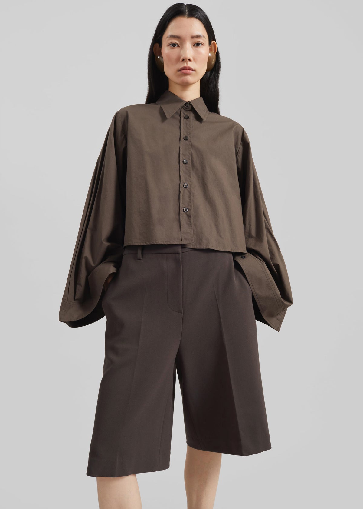 Dharoi Adjustable Sleeve Layered Shirt - Brown - 5