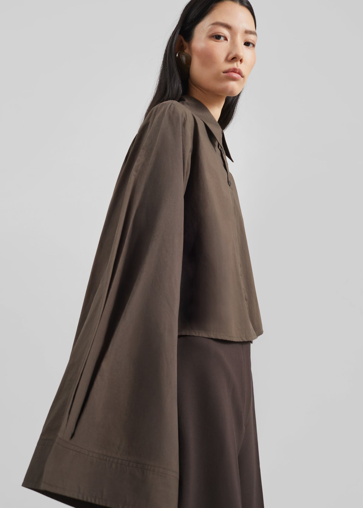 Dharoi Adjustable Sleeve Layered Shirt - Brown - 2