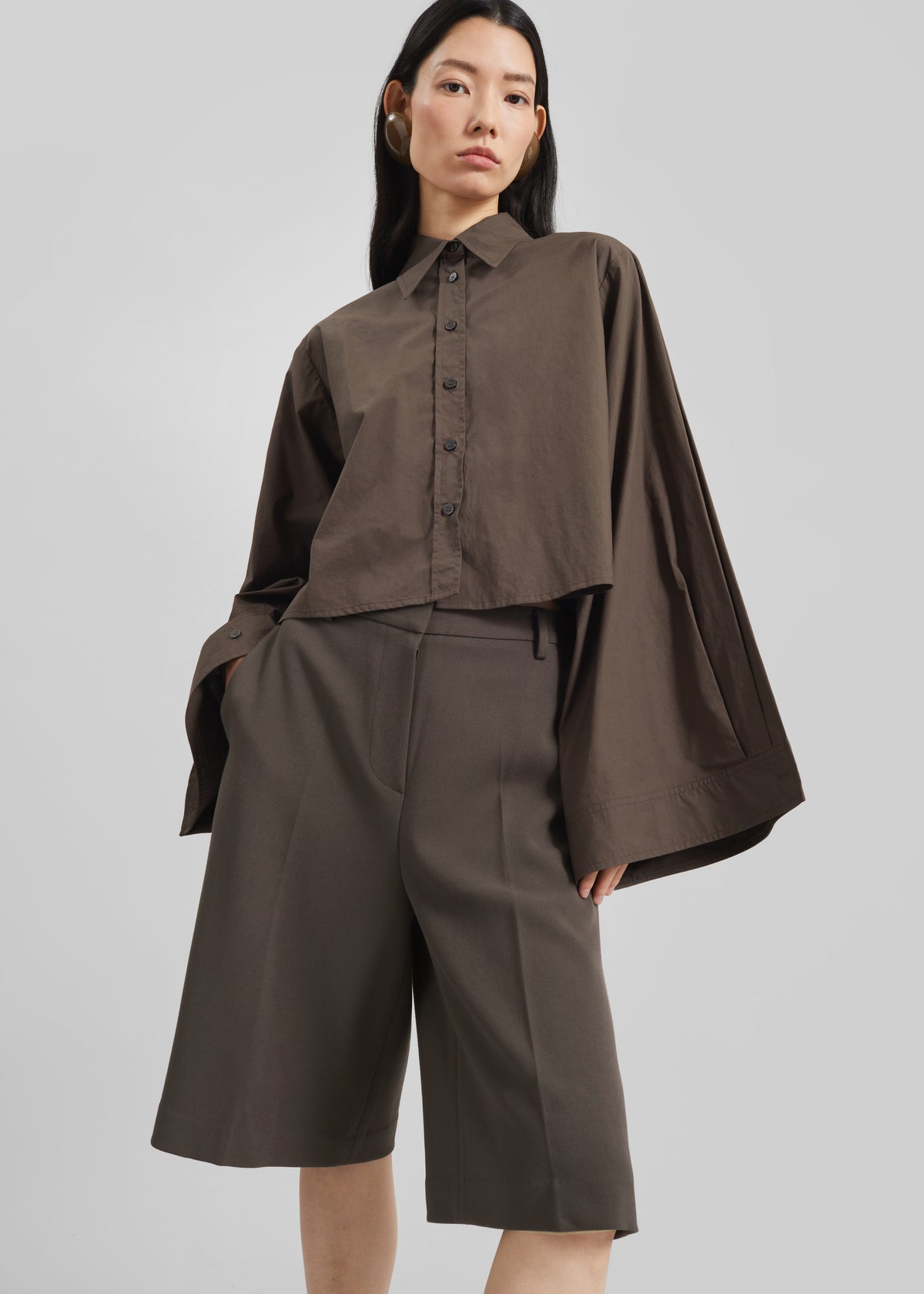 Dharoi Adjustable Sleeve Layered Shirt - Brown - 4