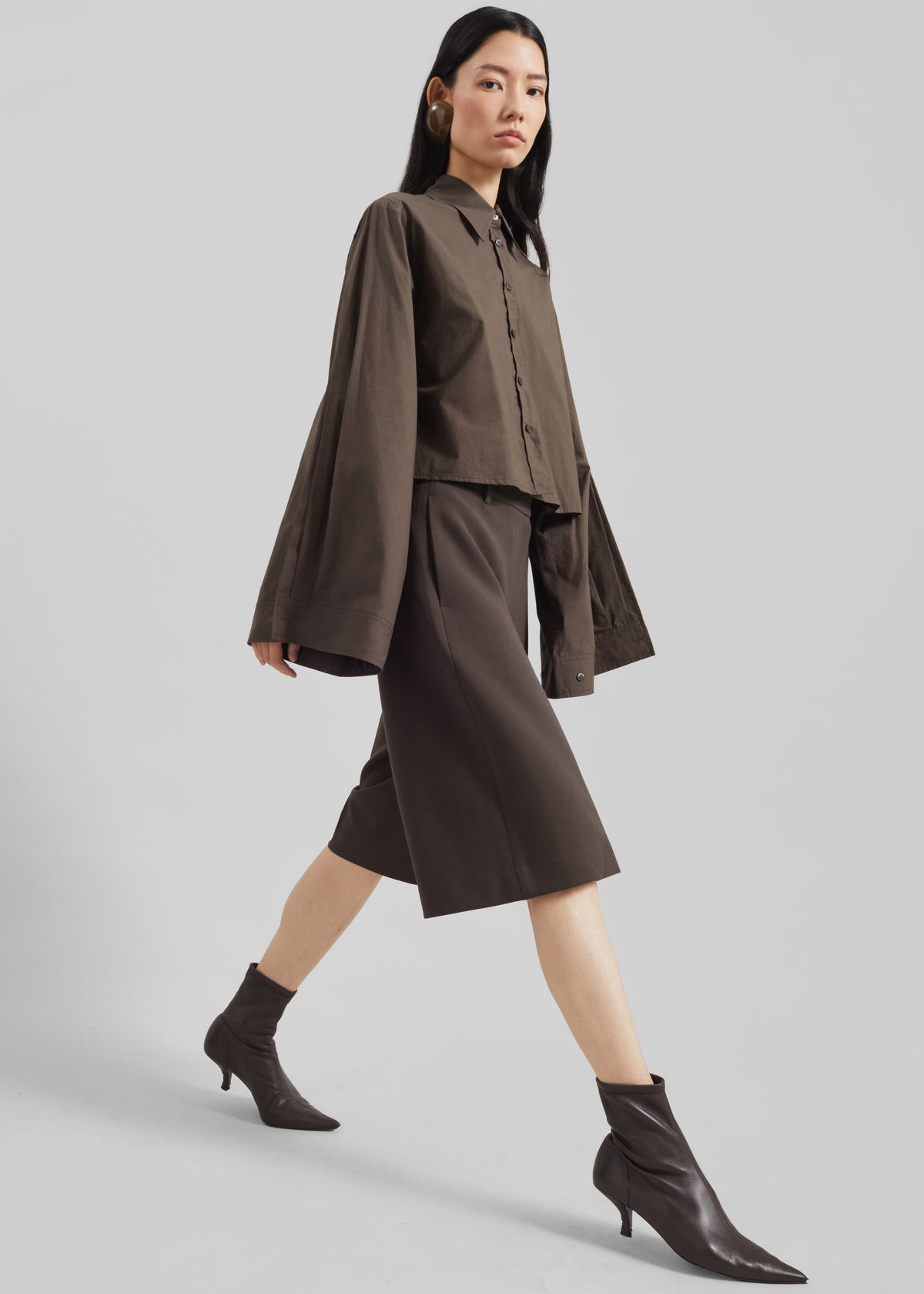 Dharoi Adjustable Sleeve Layered Shirt - Brown - 1