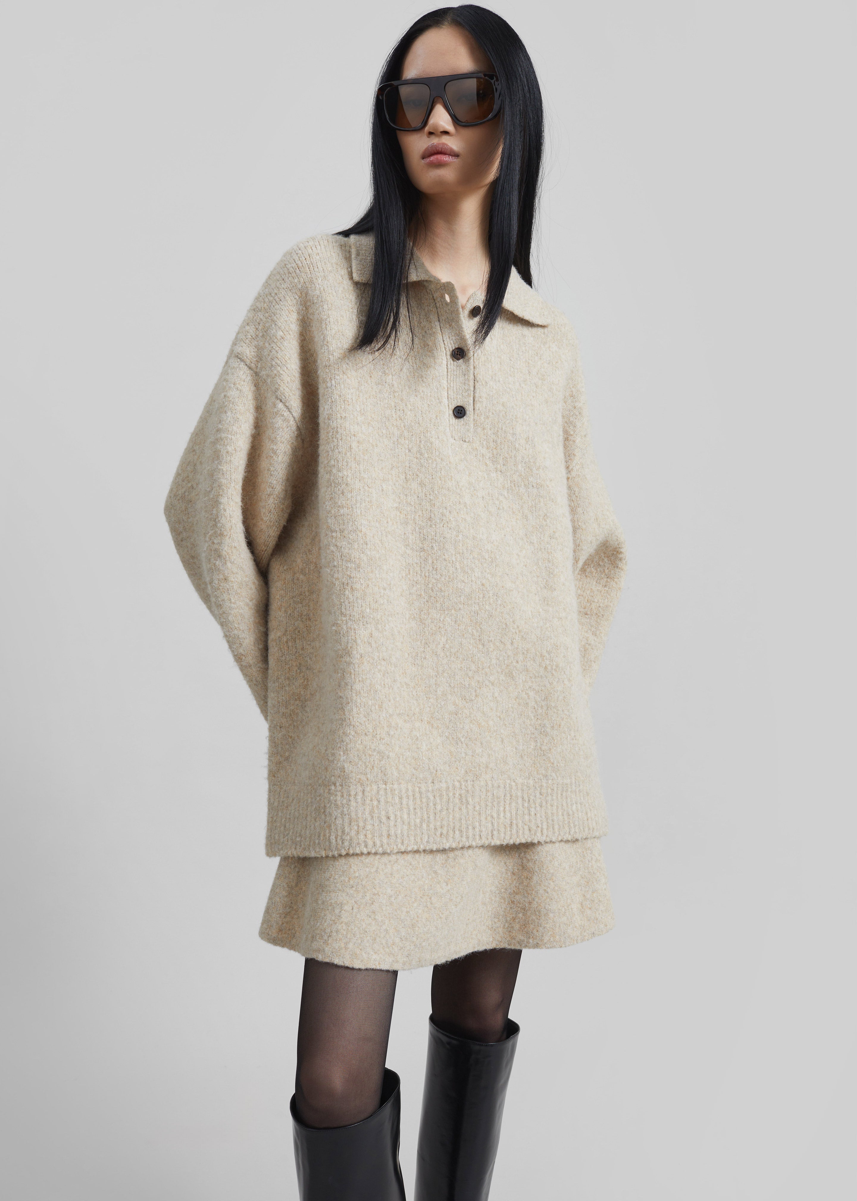 Dienne Knit Mini Skirt - Beige - 7