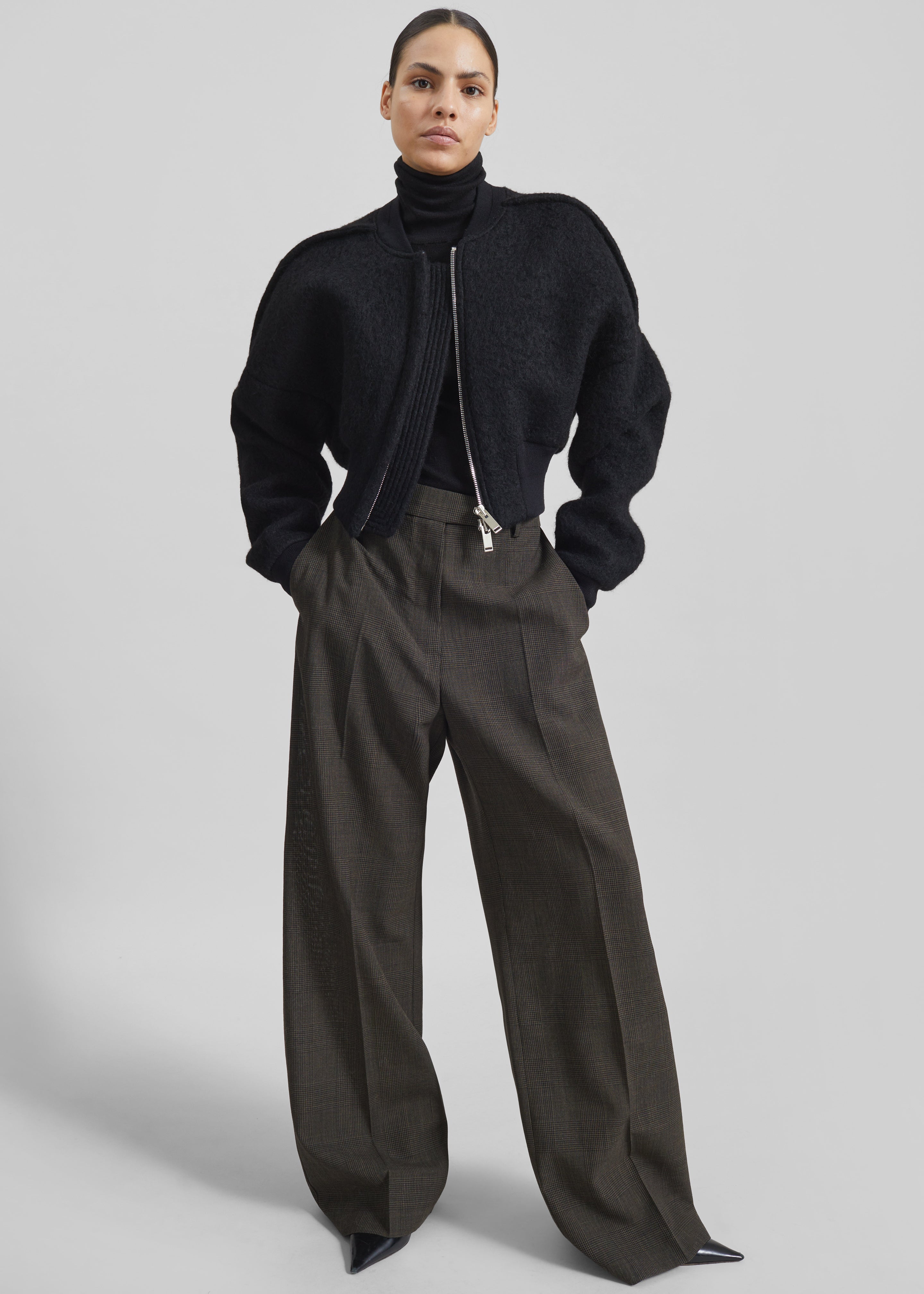 Dimaro Wool Cropped Bomber Jacket - Black - 2