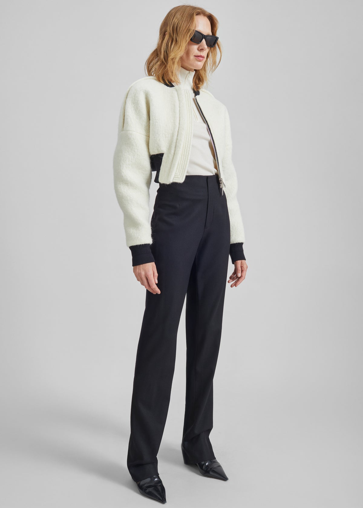 Dimaro Wool Cropped Bomber Jacket - Ivory - 8