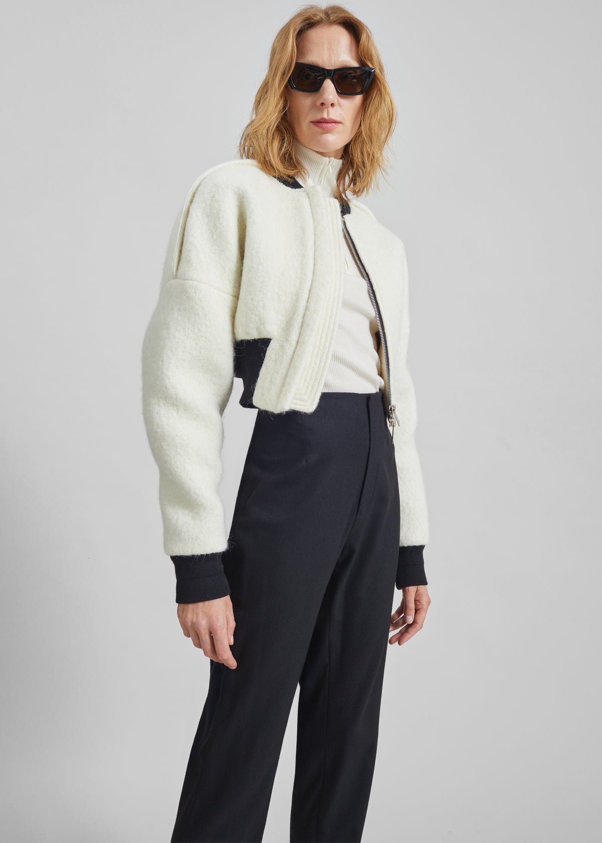 Dimaro Wool Cropped Bomber Jacket - Ivory - 4