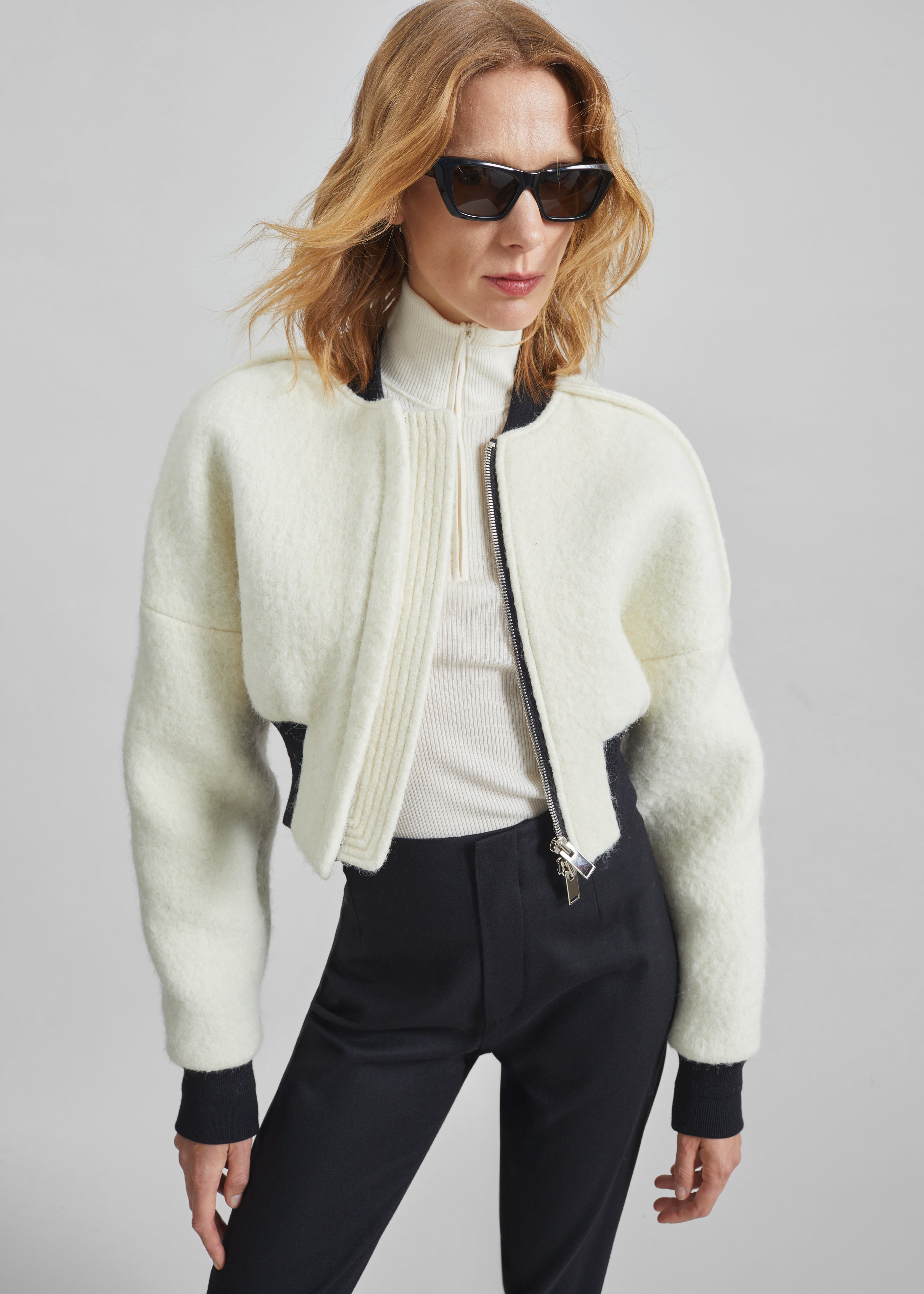 Dimaro Wool Cropped Bomber Jacket - Ivory - 1