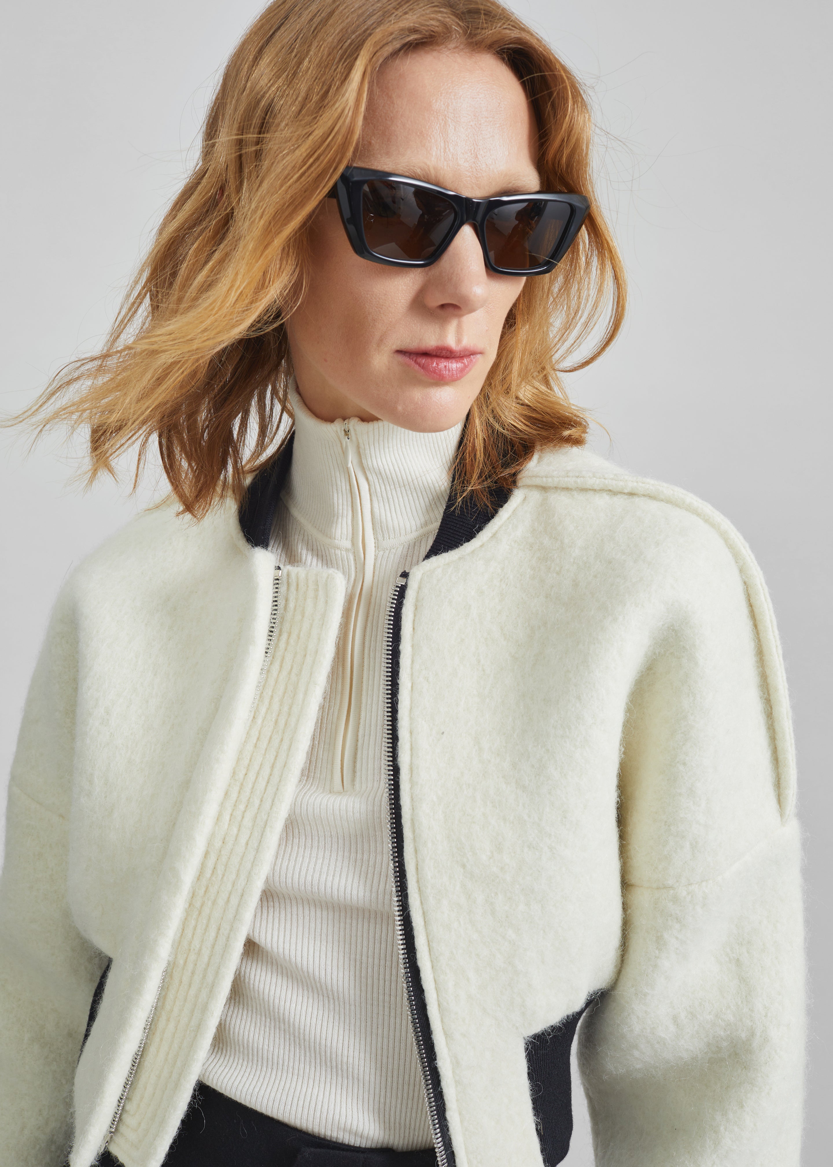 Dimaro Wool Cropped Bomber Jacket - Ivory – The Frankie Shop