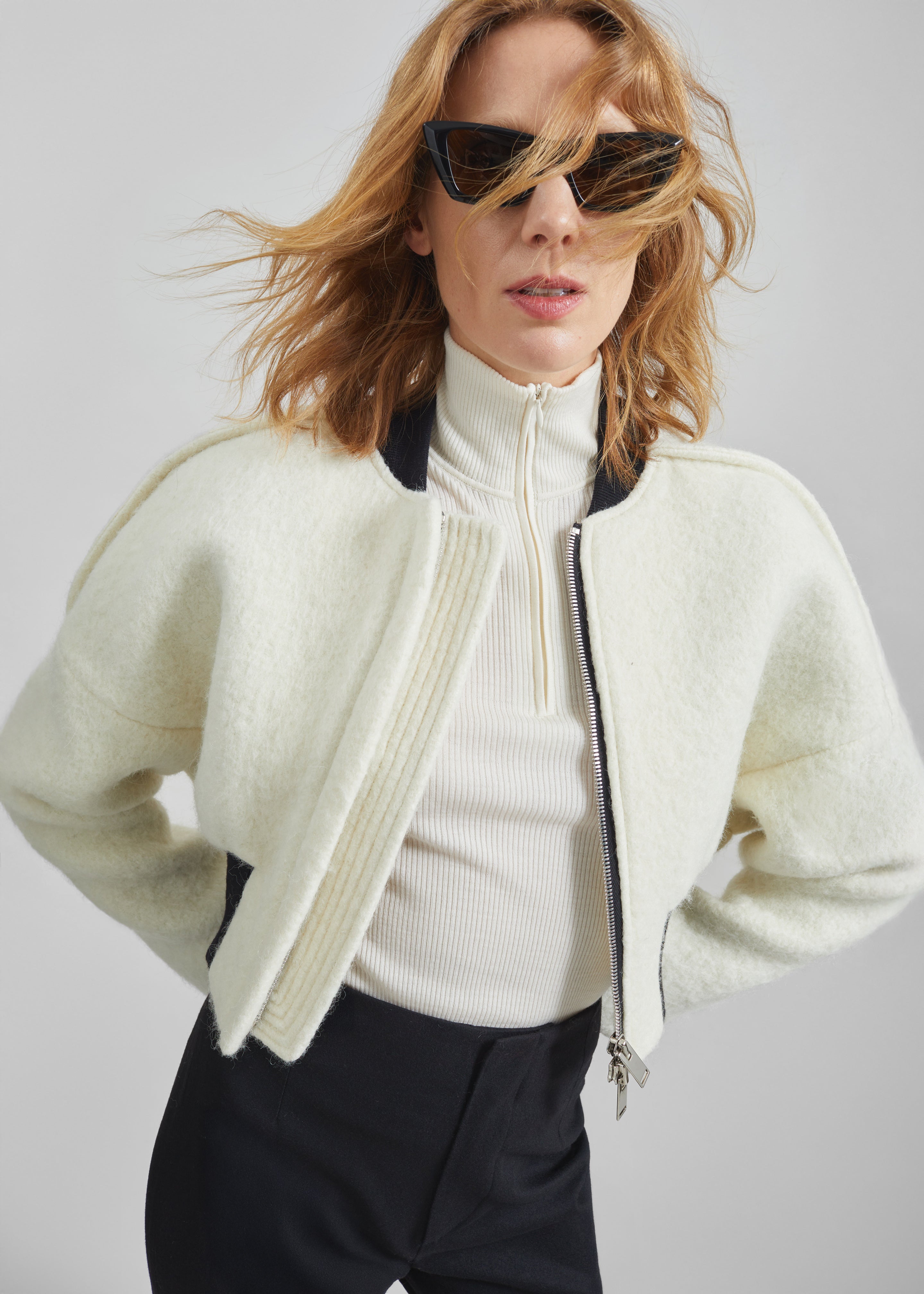 Dimaro Wool Cropped Bomber Jacket - Ivory – The Frankie Shop