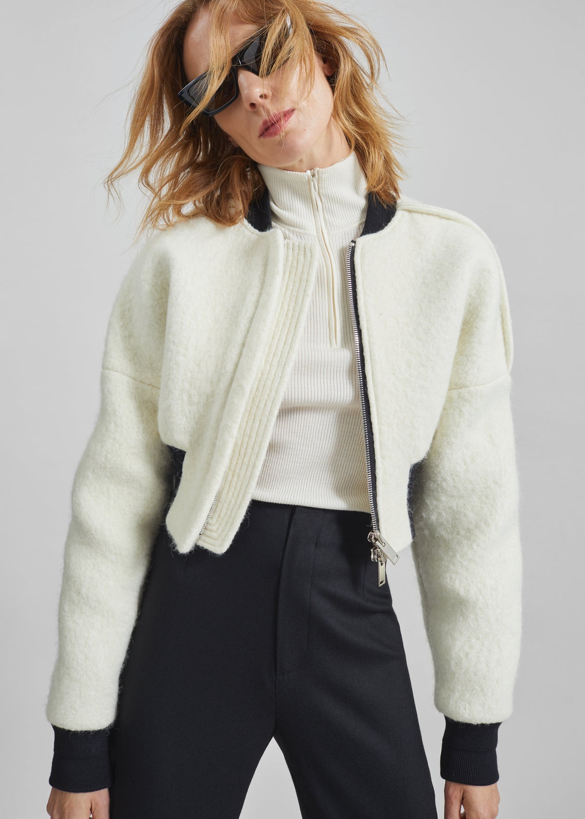 Dimaro Wool Cropped Bomber Jacket - Ivory - 5