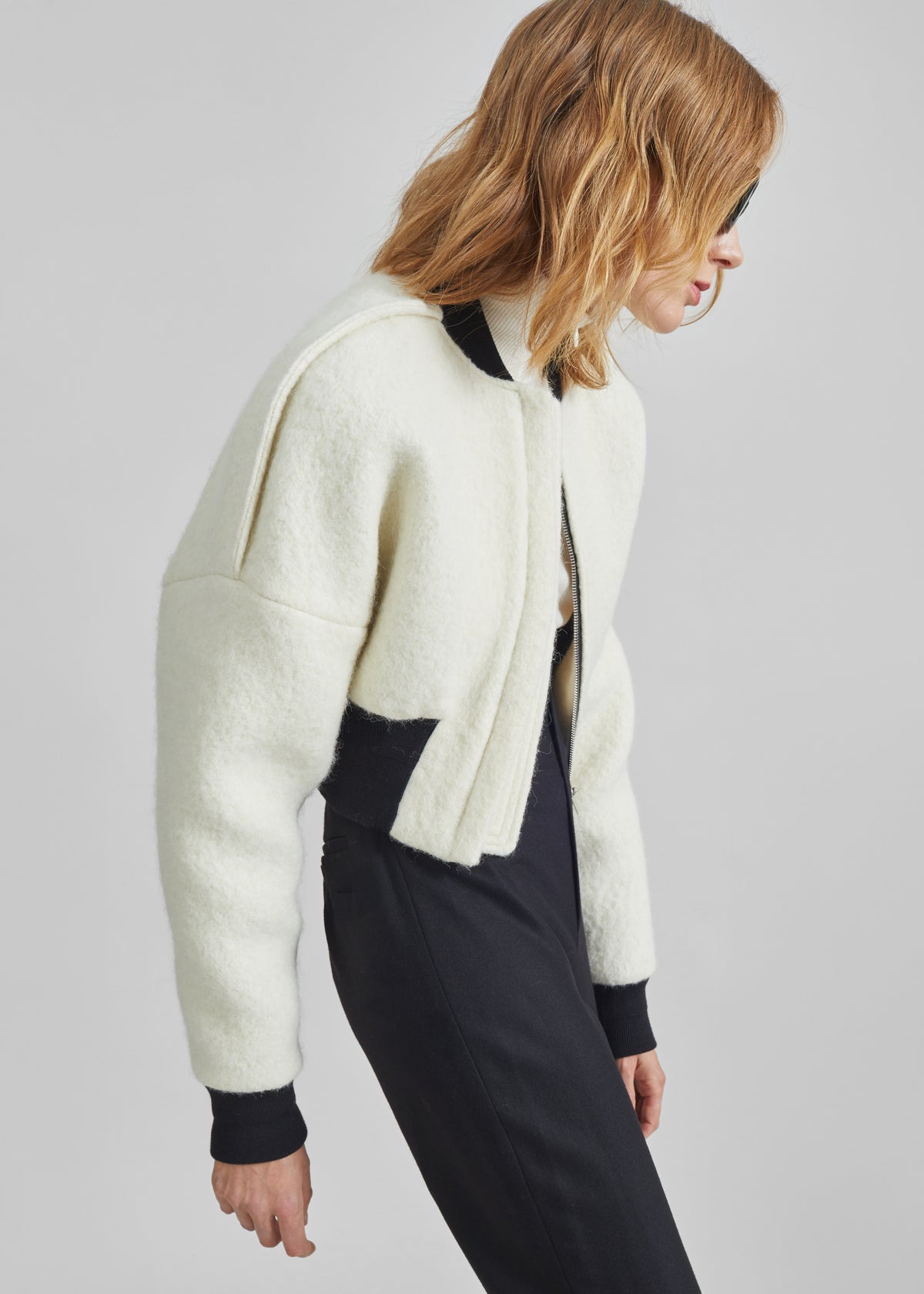 Dimaro Wool Cropped Bomber Jacket - Ivory - 7