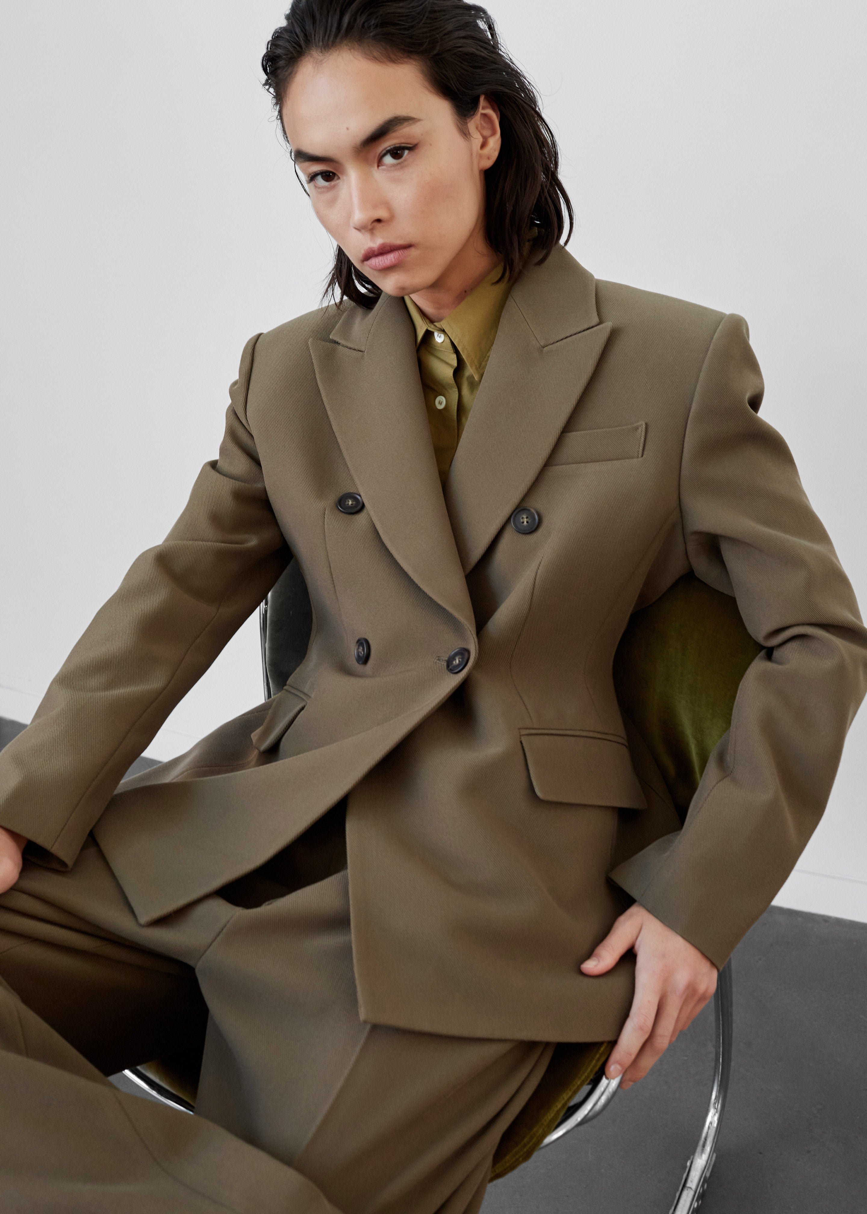 Dina Double Breasted Blazer - Khaki – The Frankie Shop