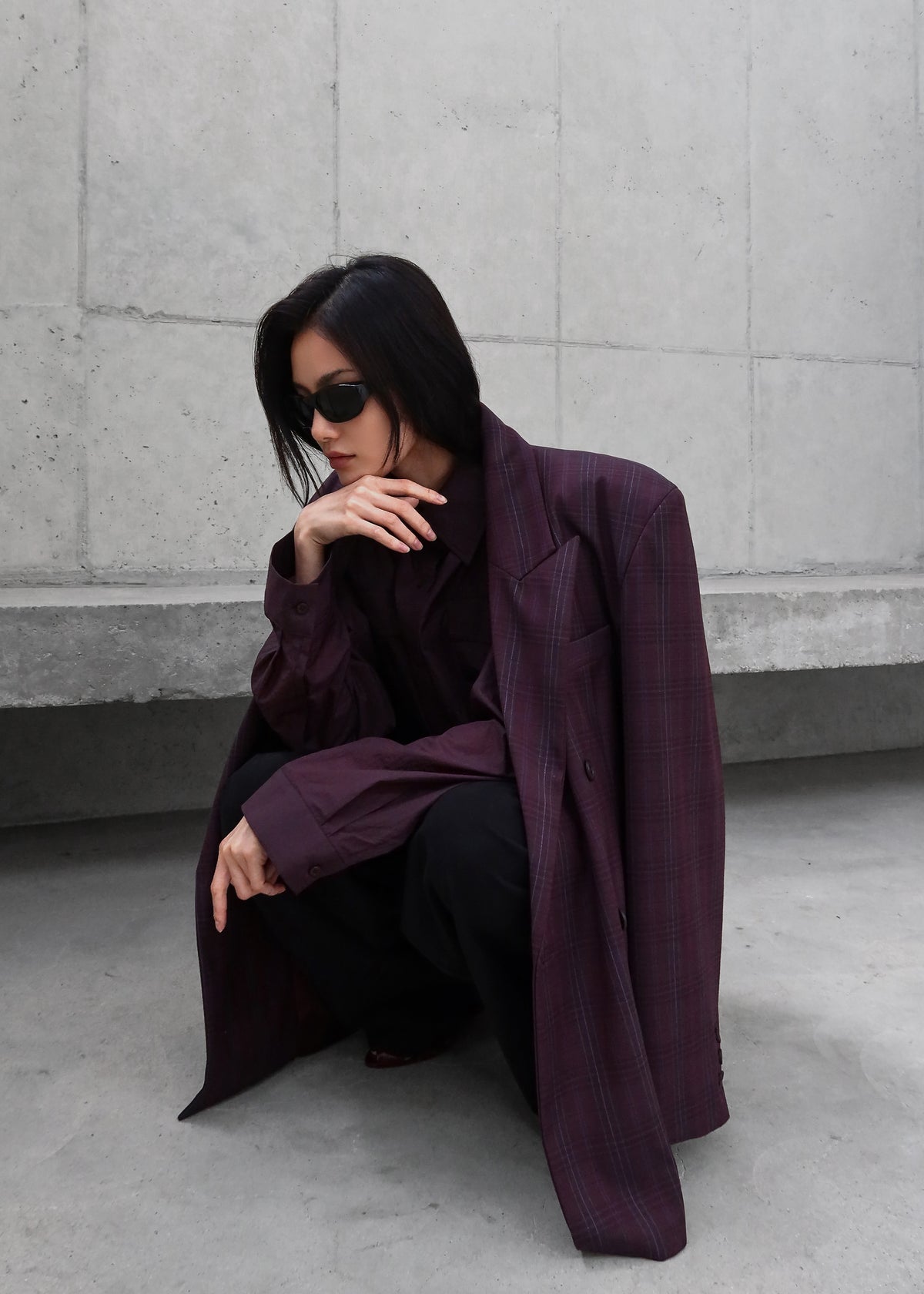 Dinant Padded Double-Breasted Blazer - Burgundy Plaid - 4