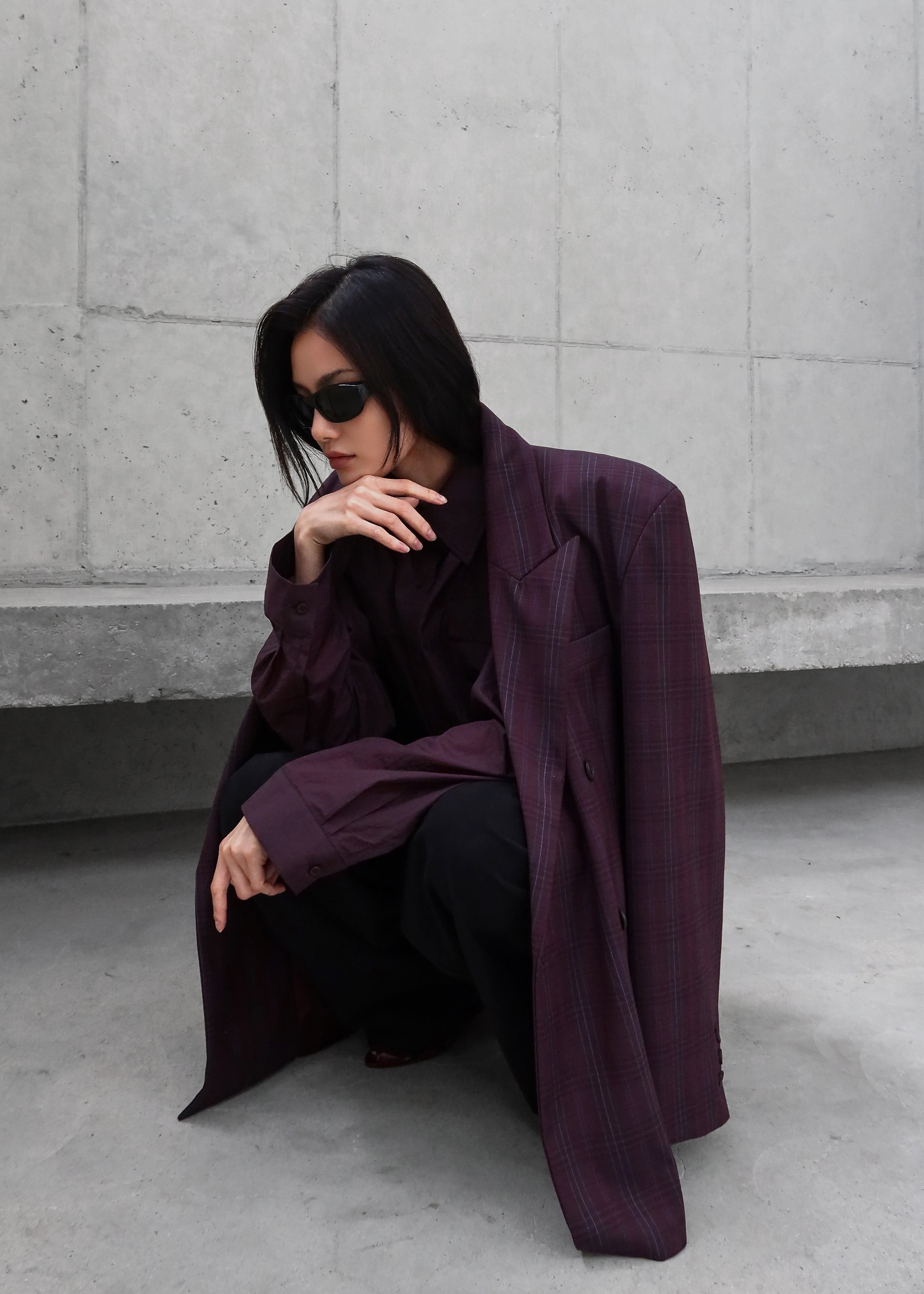 Dinant Padded Double-Breasted Blazer - Burgundy Plaid - 4